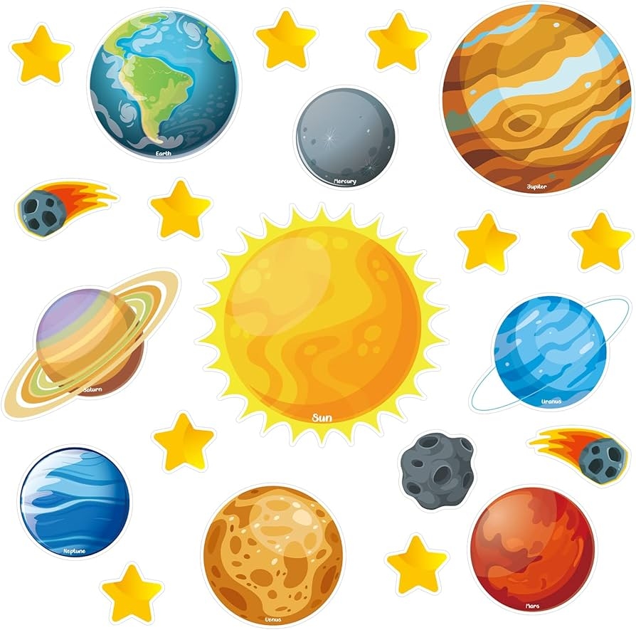 Amazon 42 Pcs Solar System Cutouts Planet Cutouts For Bulletin Board Sun 8 Planets Galaxy Wall Decal Outer Space Room Decor Birthday Party Decorations Office Products