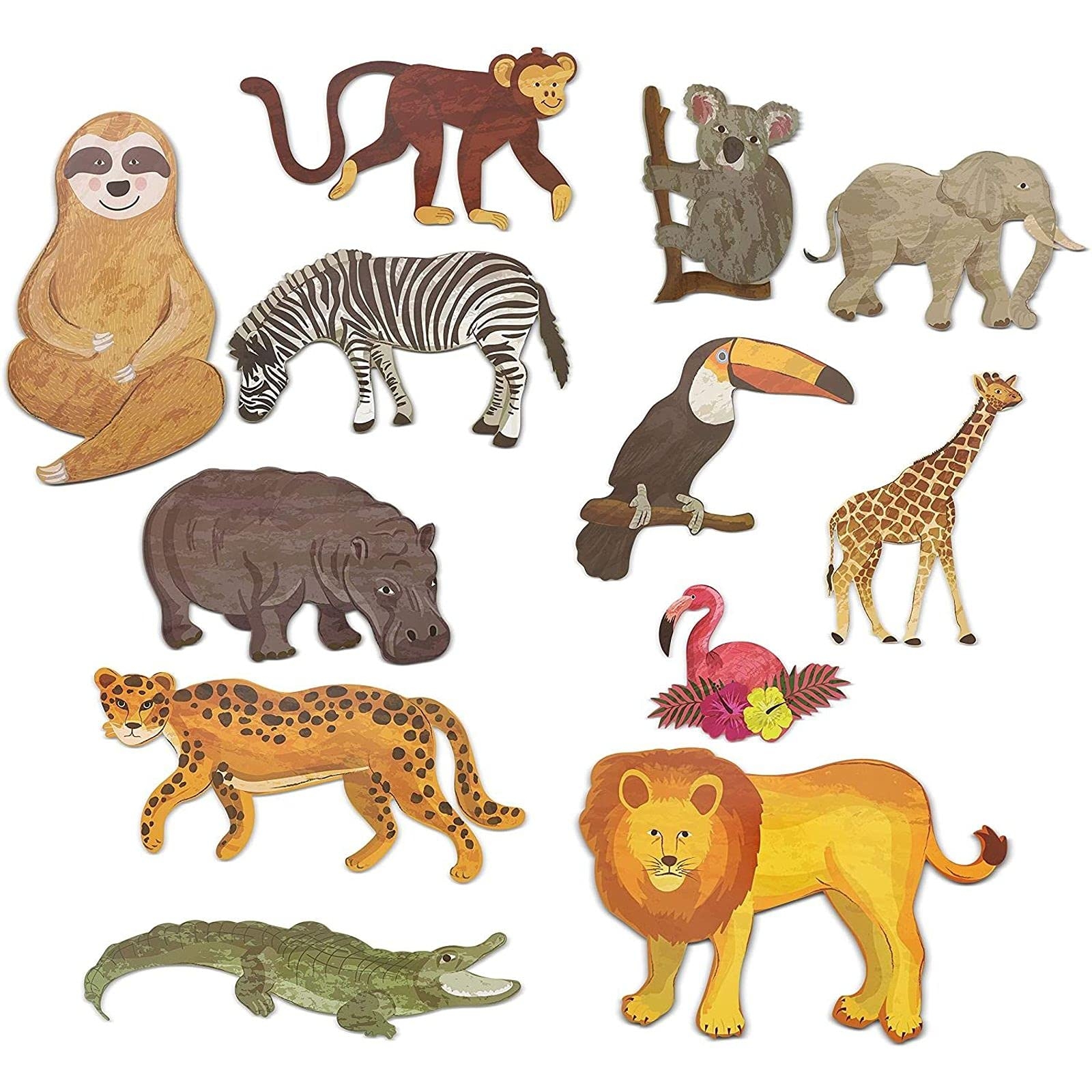 Amazon BLUE PANDA Jungle Safari Animal Paper Cutouts 12 Count For Party Or Home Decor Jungle Animal Paper Craft Home U0026 Kitchen