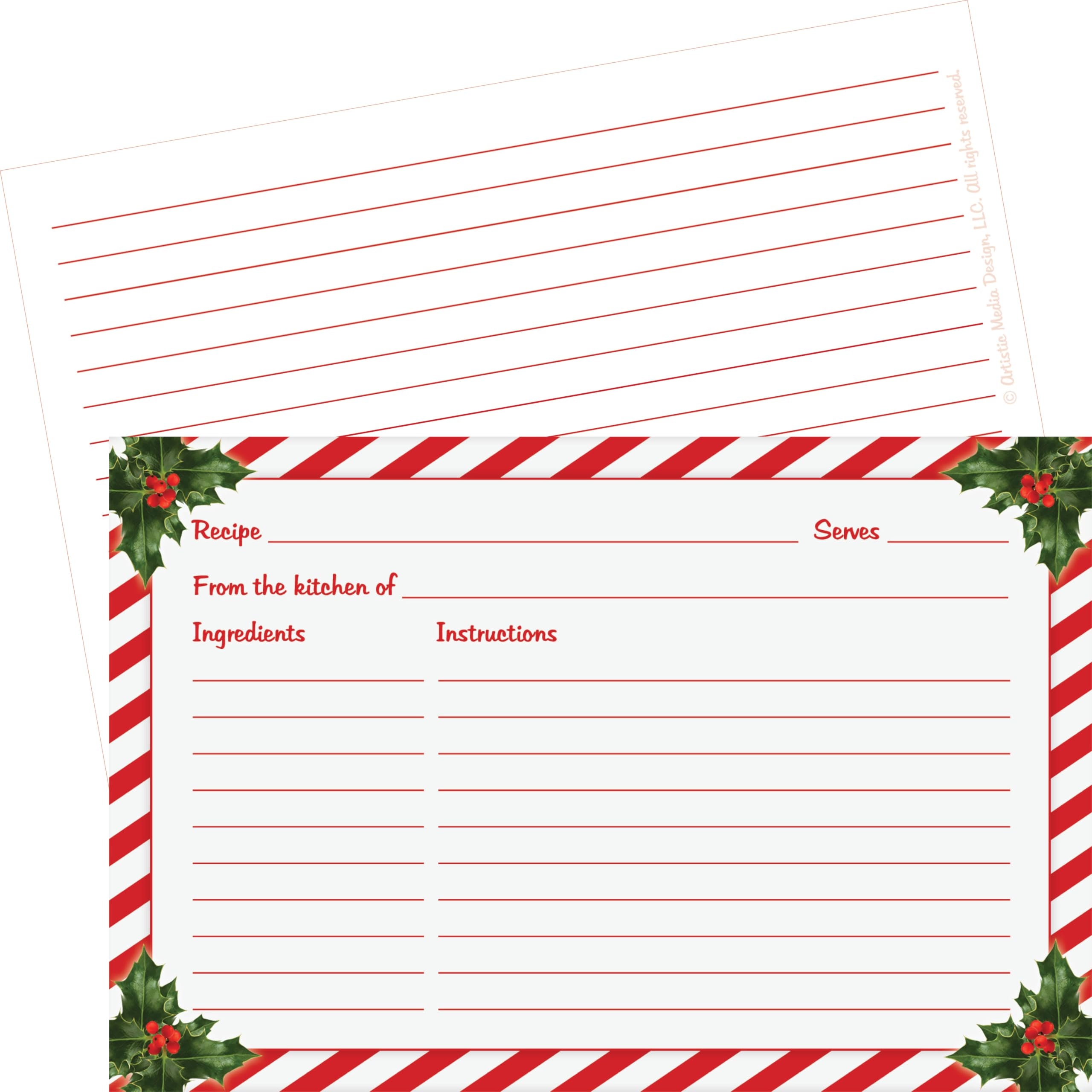 Amazon Christmas Recipe Cards Set Of 50 Double Sided 4x6 Premium Holiday Recipe Cards With Holly Design Thick Card Stock Arts Crafts U0026 