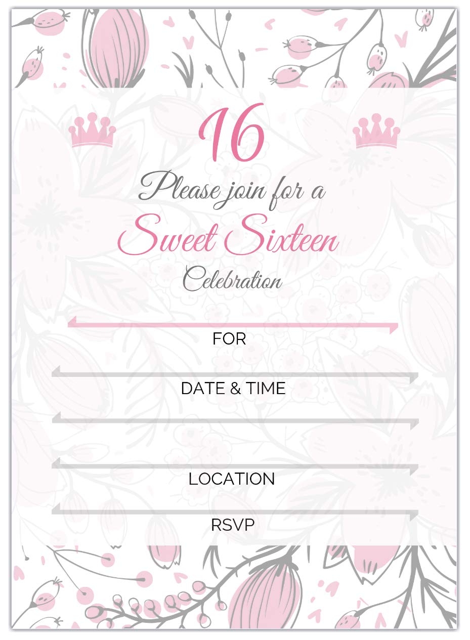 Amazon Elcer Sweet 16 sixteen Party Invitations With Envelopes Blank Fill in Invites 5 X 7 16th Birthday Party Favor Sweet 15 Set Of 