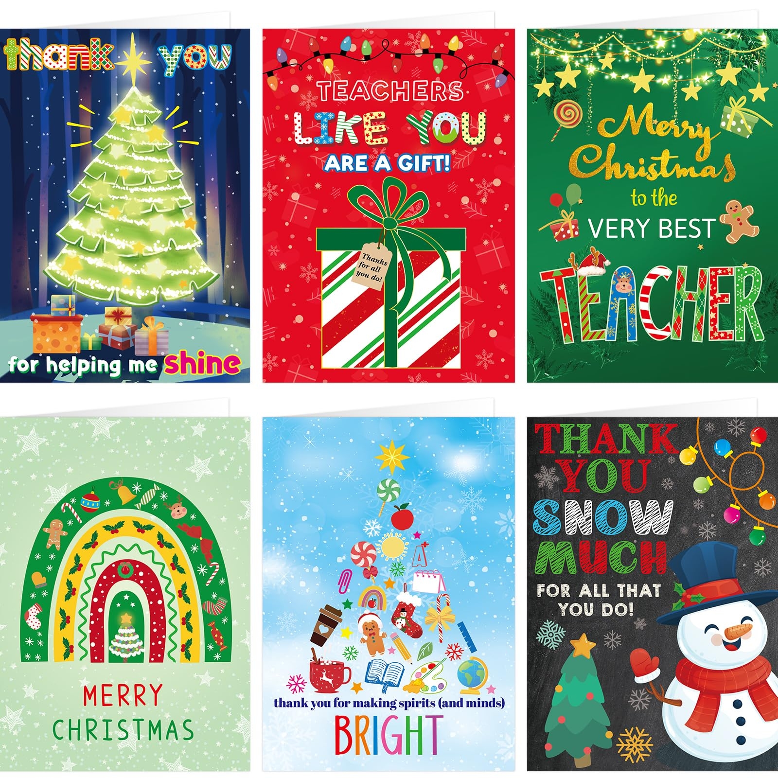 Amazon Fancy Land Christmas Thank You Cards For Teachers Appreciate Holiday Greeting Cards With Envelopes 12Pcs Office Products