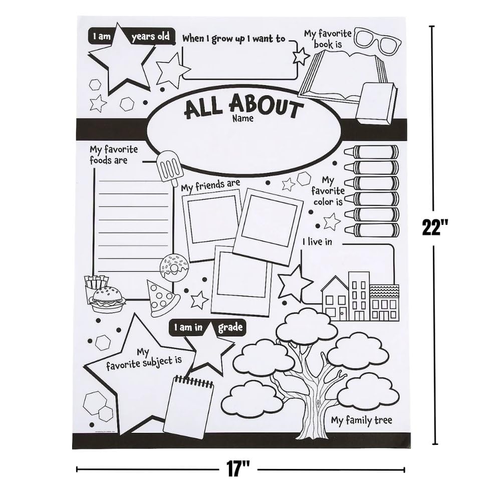 Amazon Fun Express All About Me Posters For Kids 30 Color Your Own Star Posters DIY School Classroom Daycare Preschool Kindergarten Activities Office Products