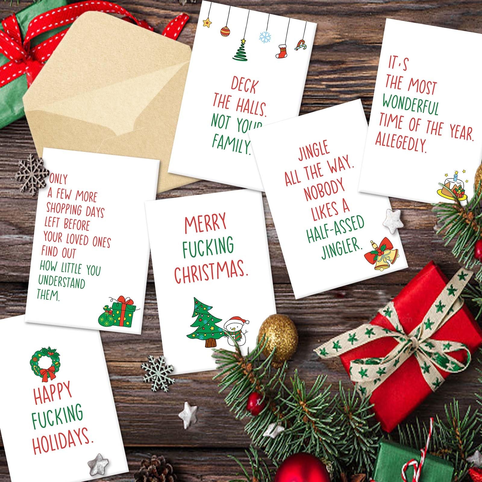 Amazon Funny Christmas Cards Bulk Boxed With Envelopes Set Of 24 12 Assorted Designs Christmas Cards Humorous Xmas Holiday Cards Set Office 