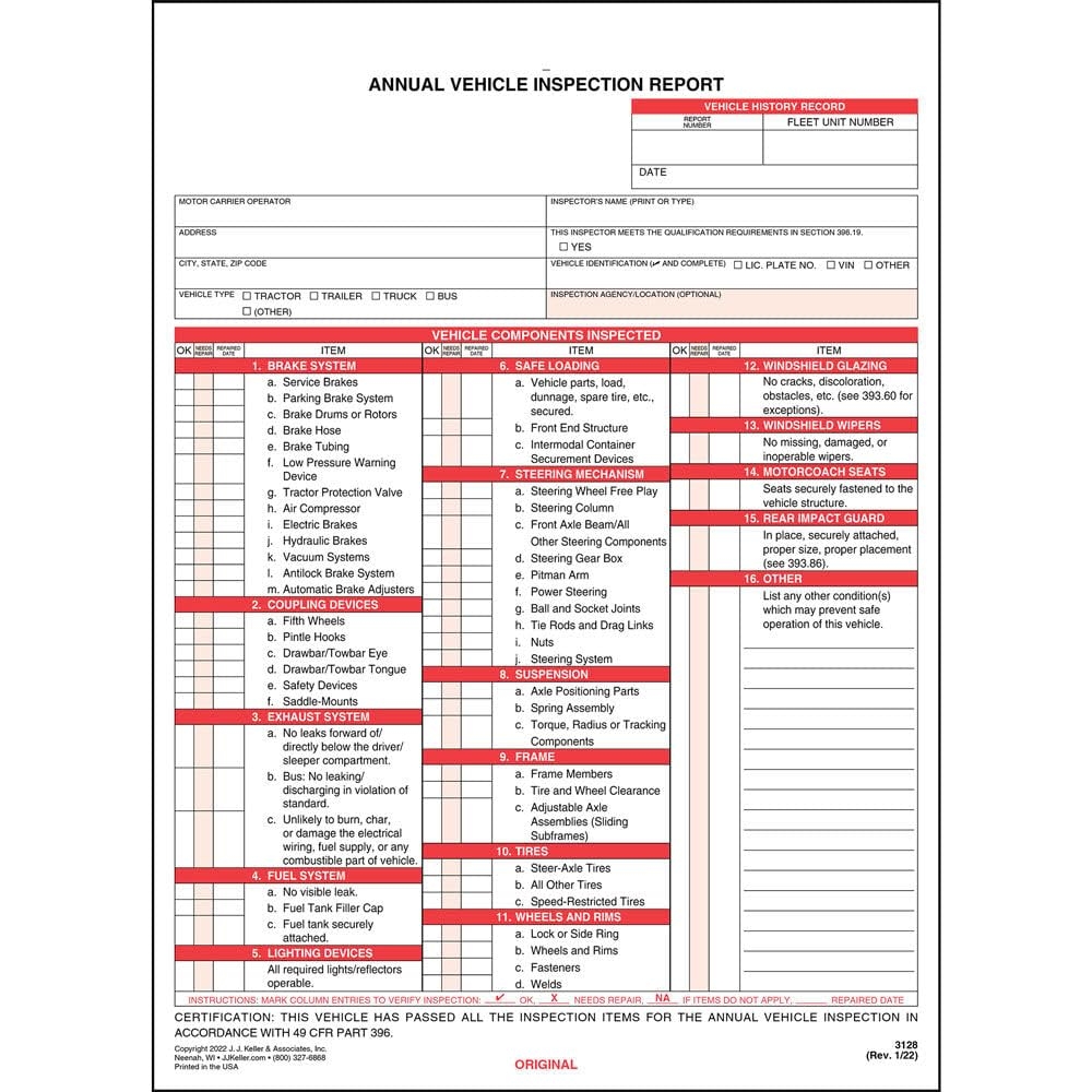 Amazon J J Keller 10 Pack Annual Vehicle Inspection Report Form With Vinyl Label 2 Ply And FMCSA Label Aluminum 3 Ply Carbonless Form DOT Compliant Office Products