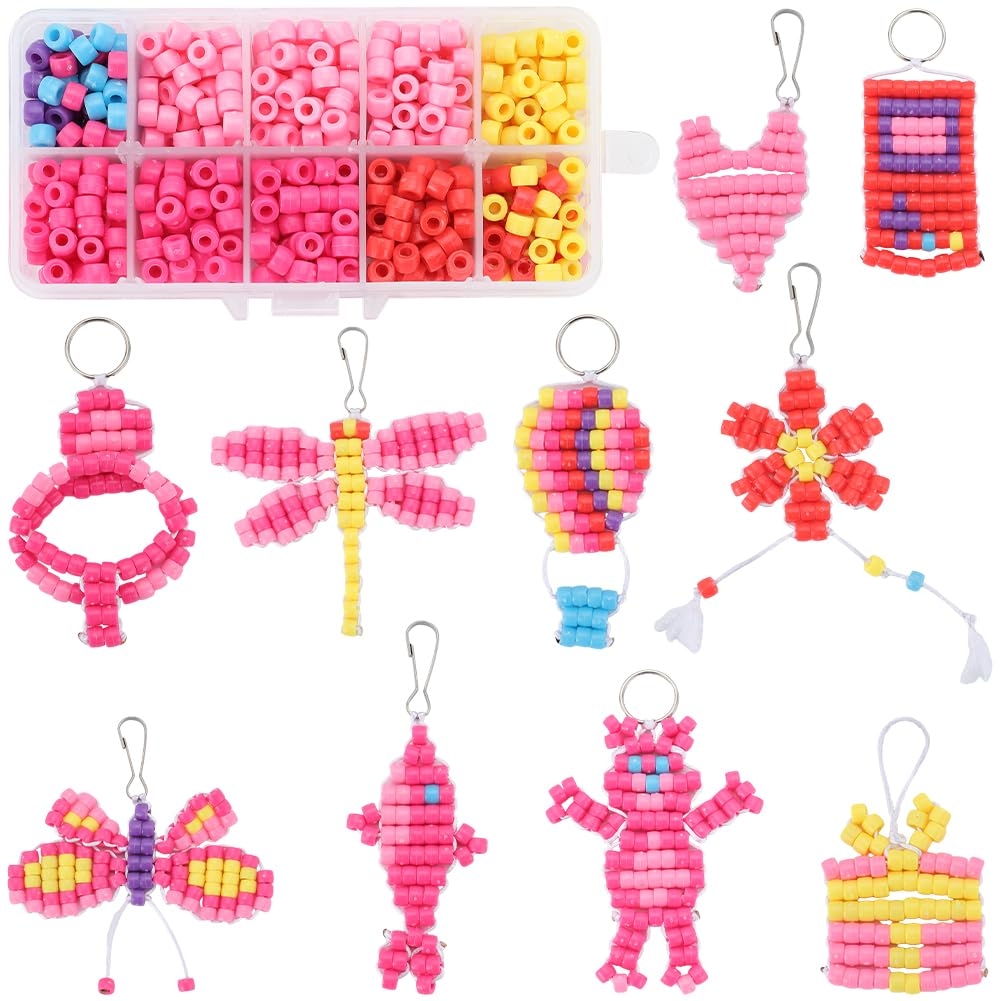 Amazon SUNNYCLUE 1 Box DIY 10 Sets Pony Beads Keychain Kit Bead Animals 6mm Pink Opaque Pony Beads Valentine s Day Beading Heart Butterfly Flower 