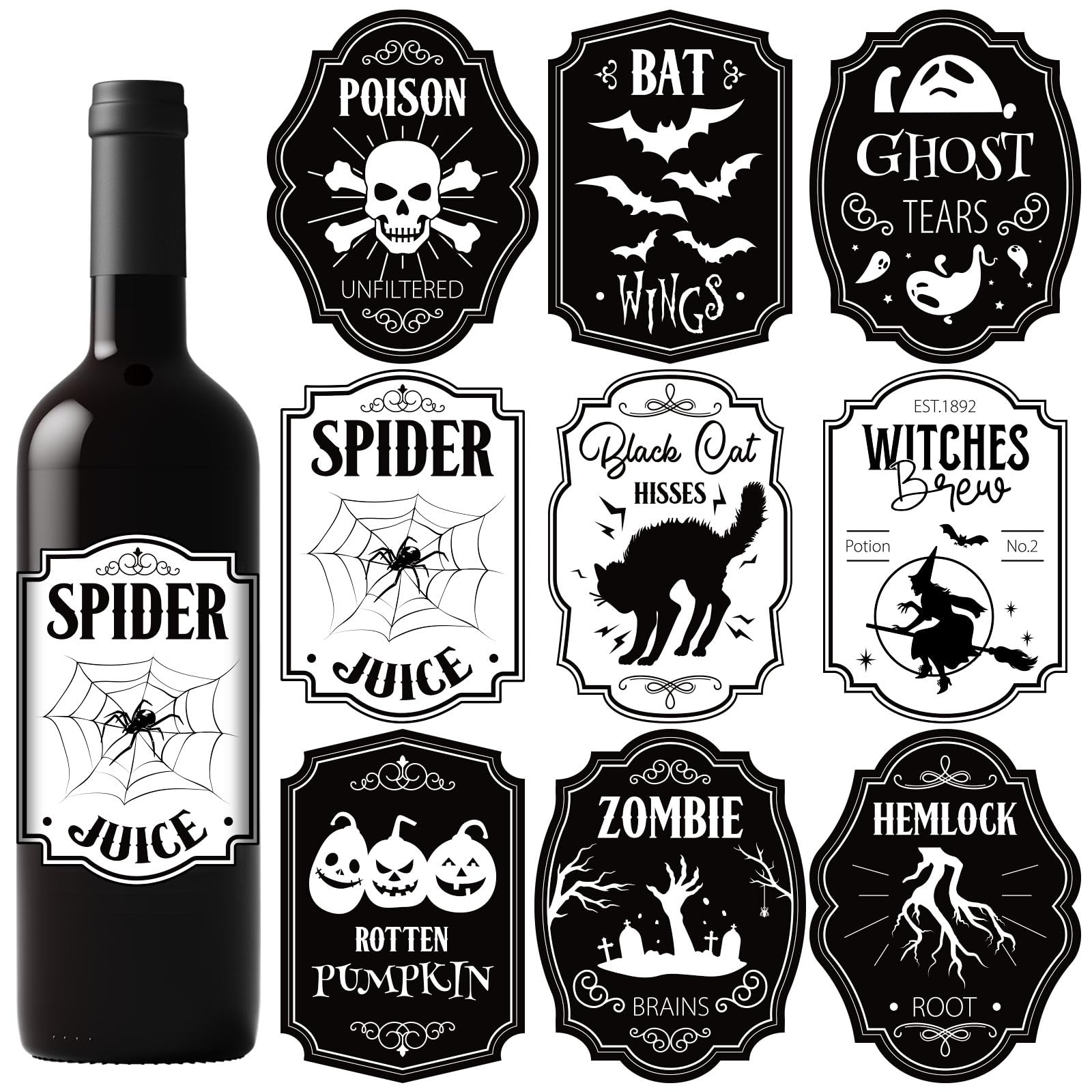 Amazon Whaline 54Pcs Halloween Wine Bottle Labels Stickers Black Potion Bottle Labels Apothecary Halloween Scary Novelty Design Waterproof Wine 