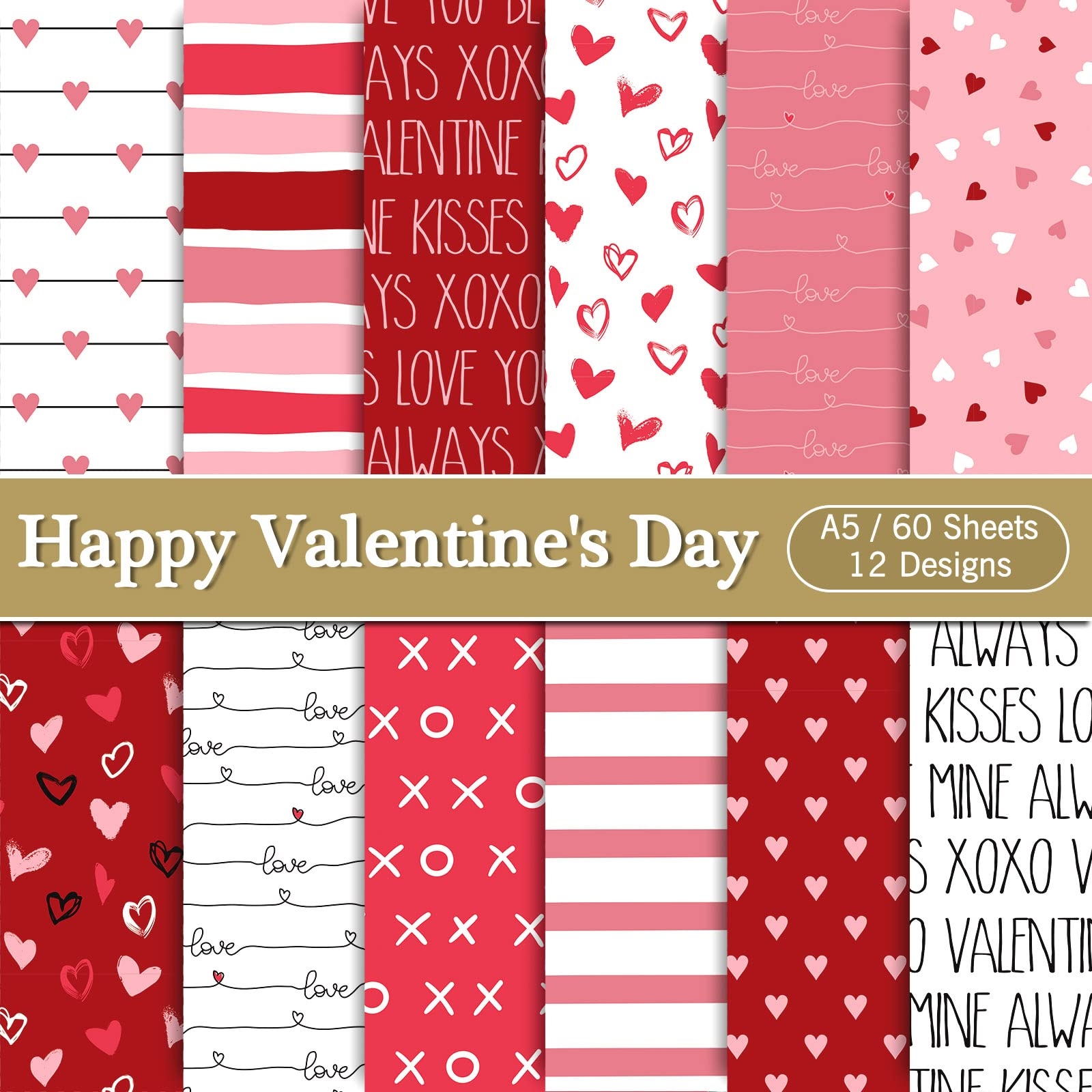 Amazon Whaline 60 Sheet Valentine s Day Pattern Paper Red 