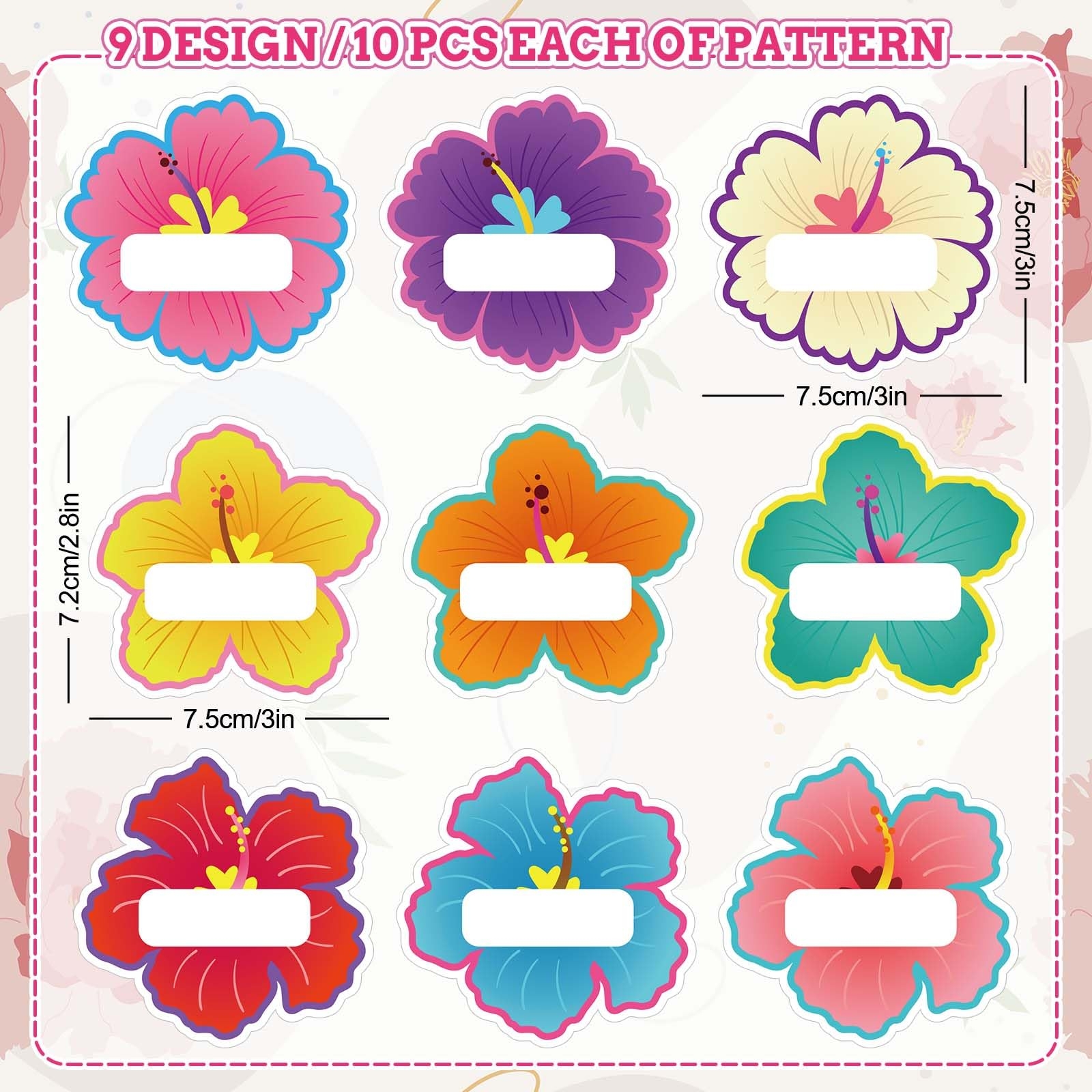 Amazon Whaline 90Pcs Hibiscus Flower Name Tag Stickers Colorful Floral Blank Nameplate Stickers 9 Style Assorted Self Adhesive Name Label Decals 