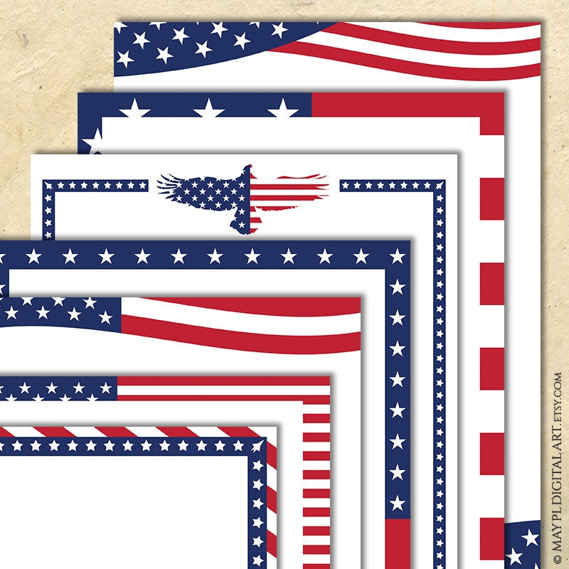 American Border Frames Clip Art Memorial Day Fourth Of July Patriotic Blue Red Flag Eagle Page Decoration School Business Use 10942 Etsy