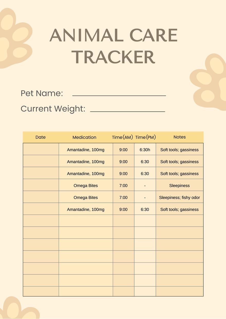 Free Printable Pet Care Charts