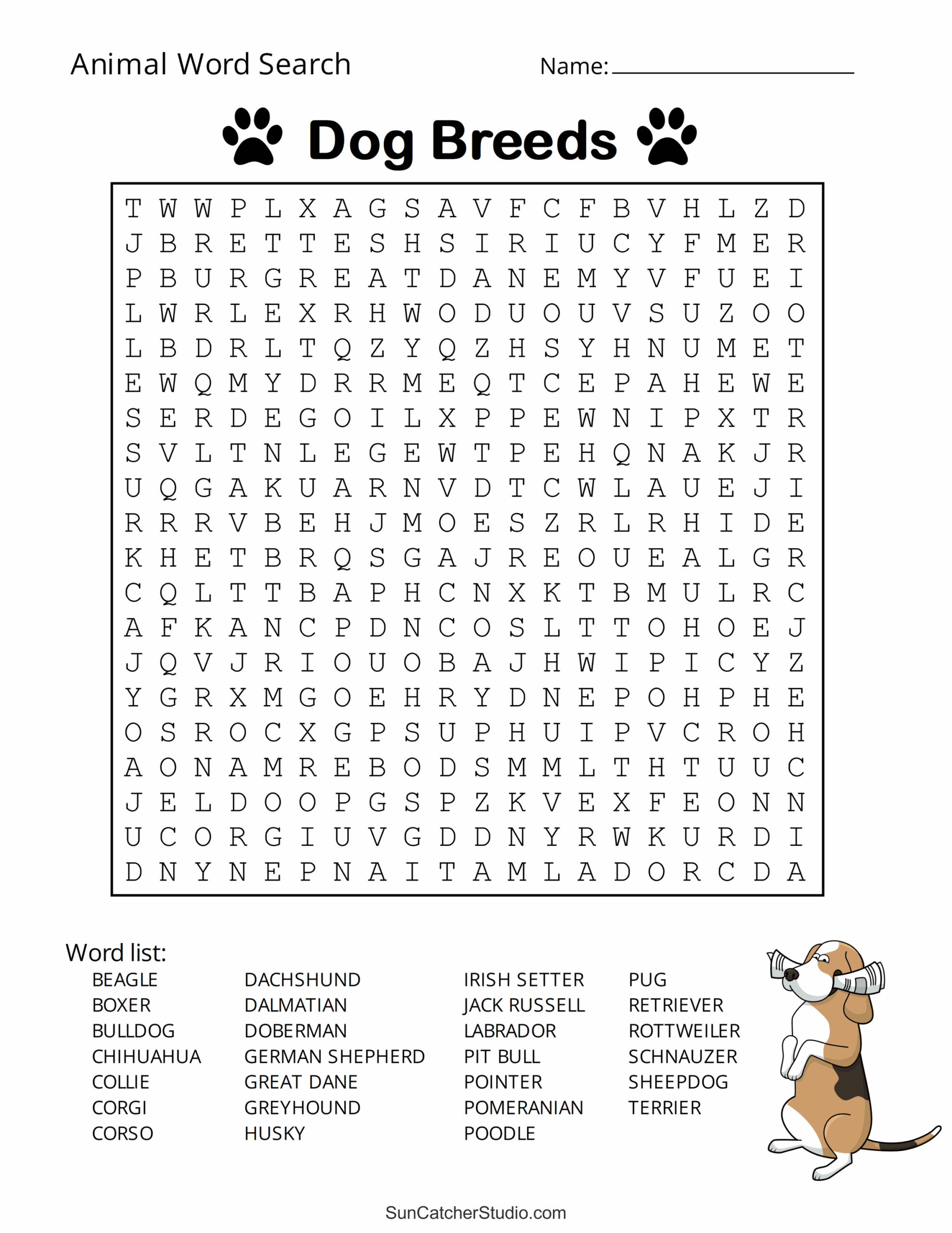 Animal Word Search Free Printable Dog Pet Dinosaur Puzzles Worksheets Library