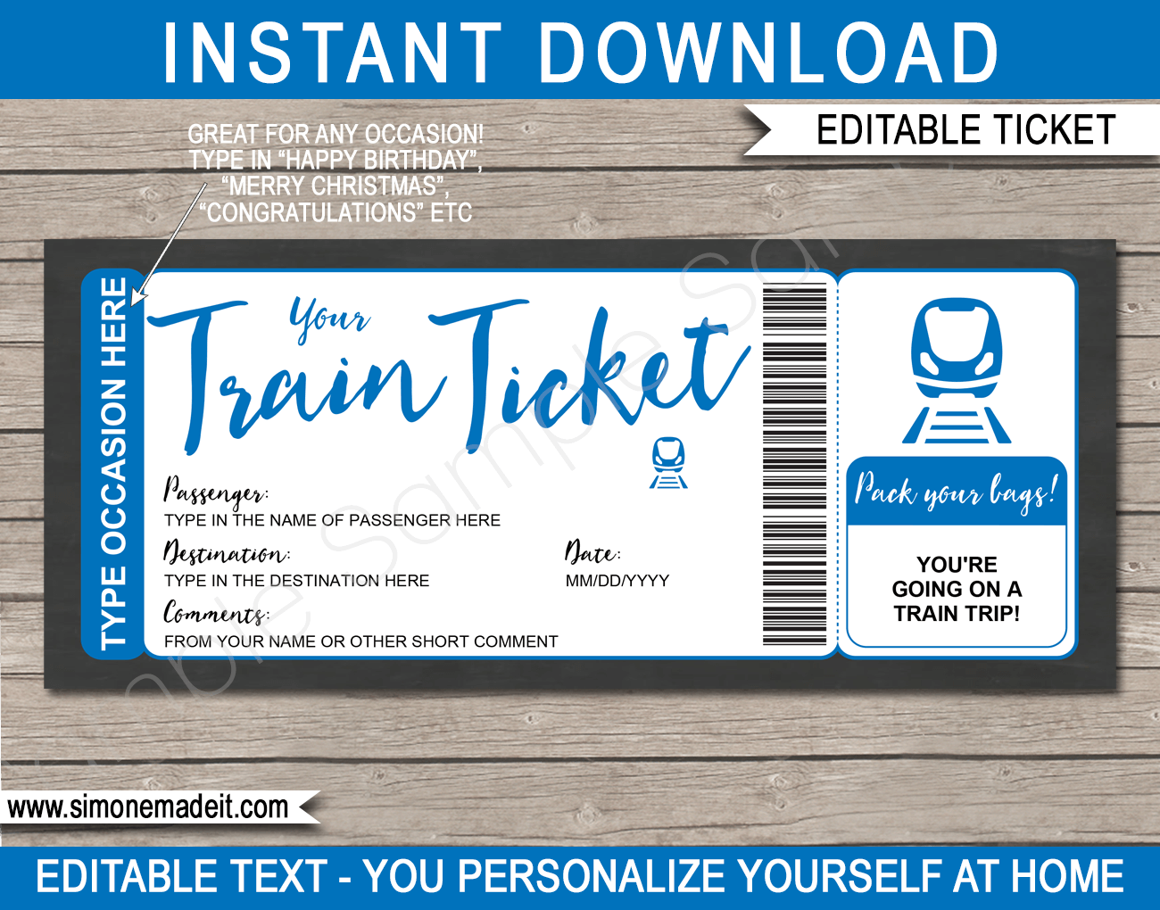 Any Occasion Train Ticket Gift Colors