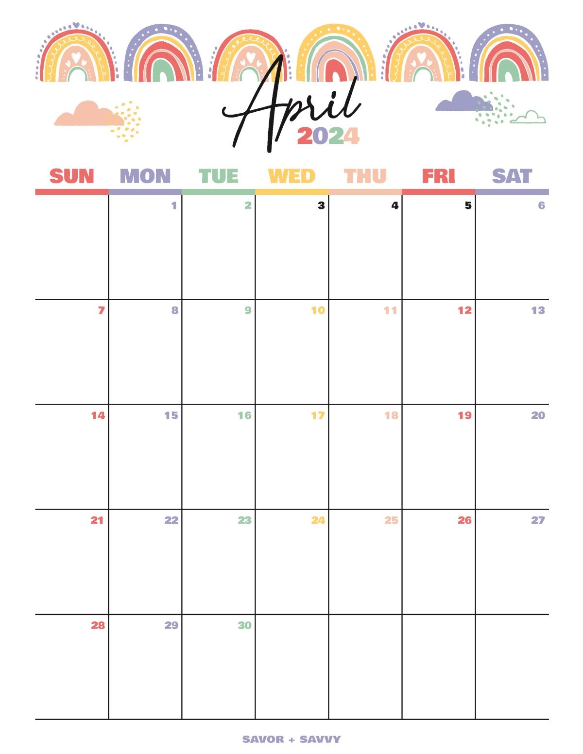 April 2024 Calendar Templates 14 Free Printables Savor Savvy