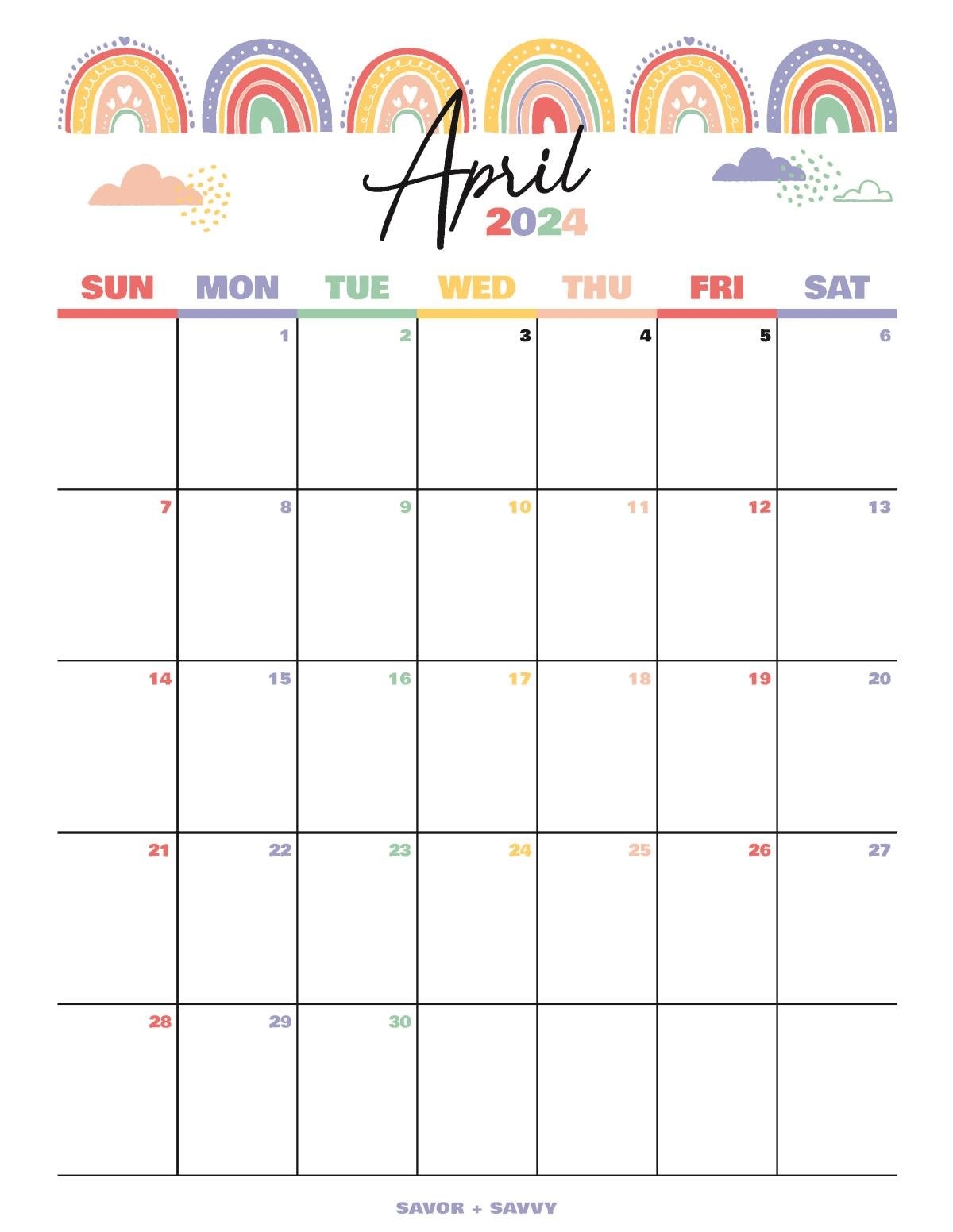 April 2024 Calendar Templates 14 Free Printables Savor Savvy