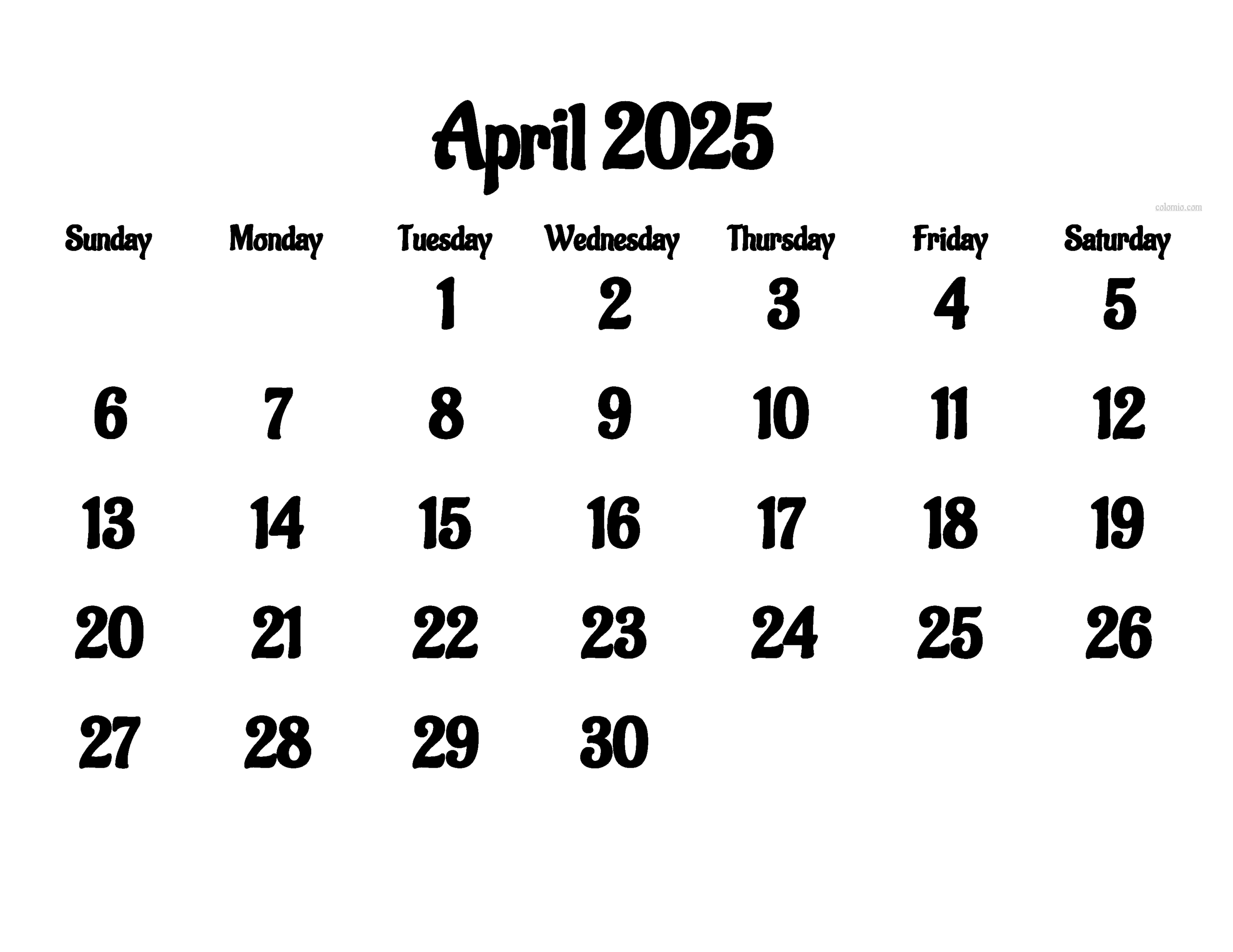 Free April Calendar Printable