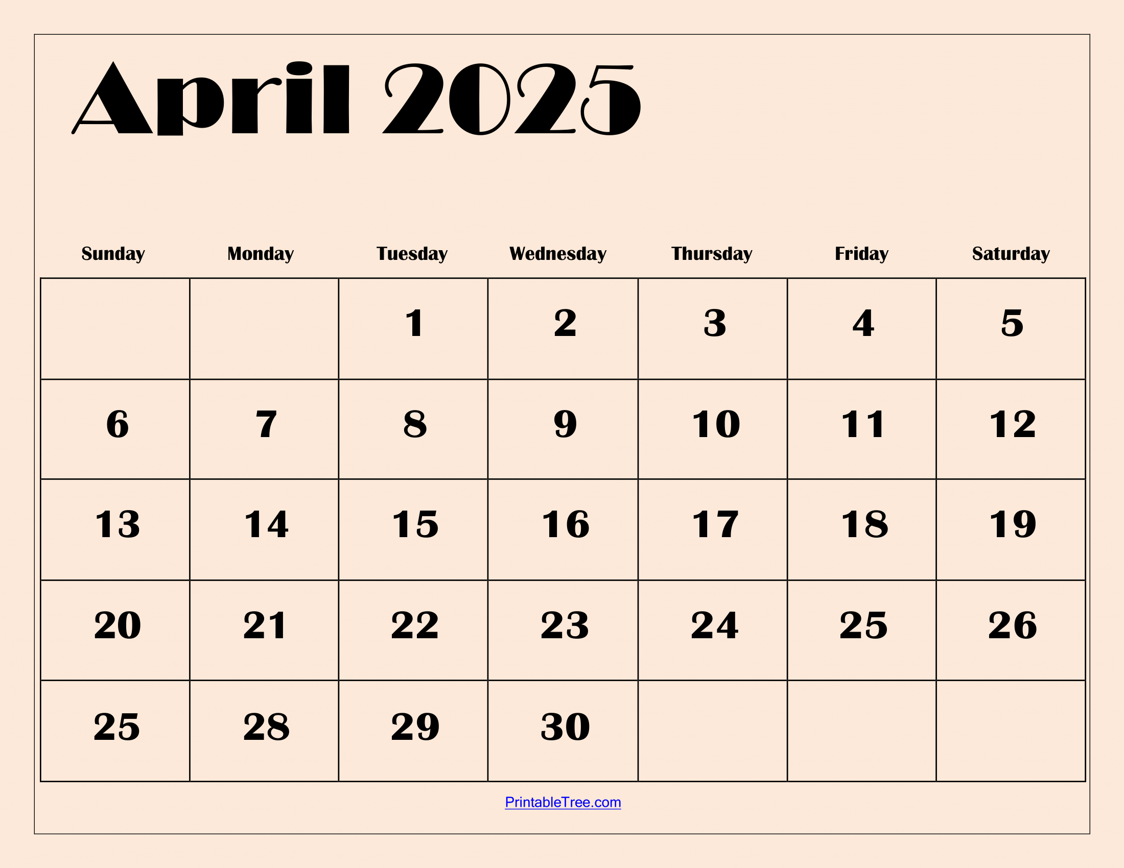 April 2025 Calendar Printable PDF Template With Holidays