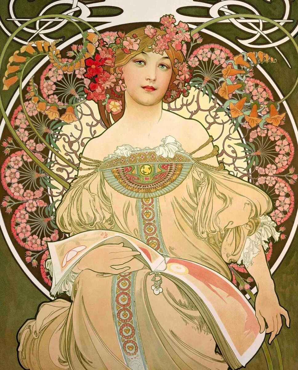 Art Nouveau Style Fine Art Print By Alphonse Mucha Of A Beautiful Woman