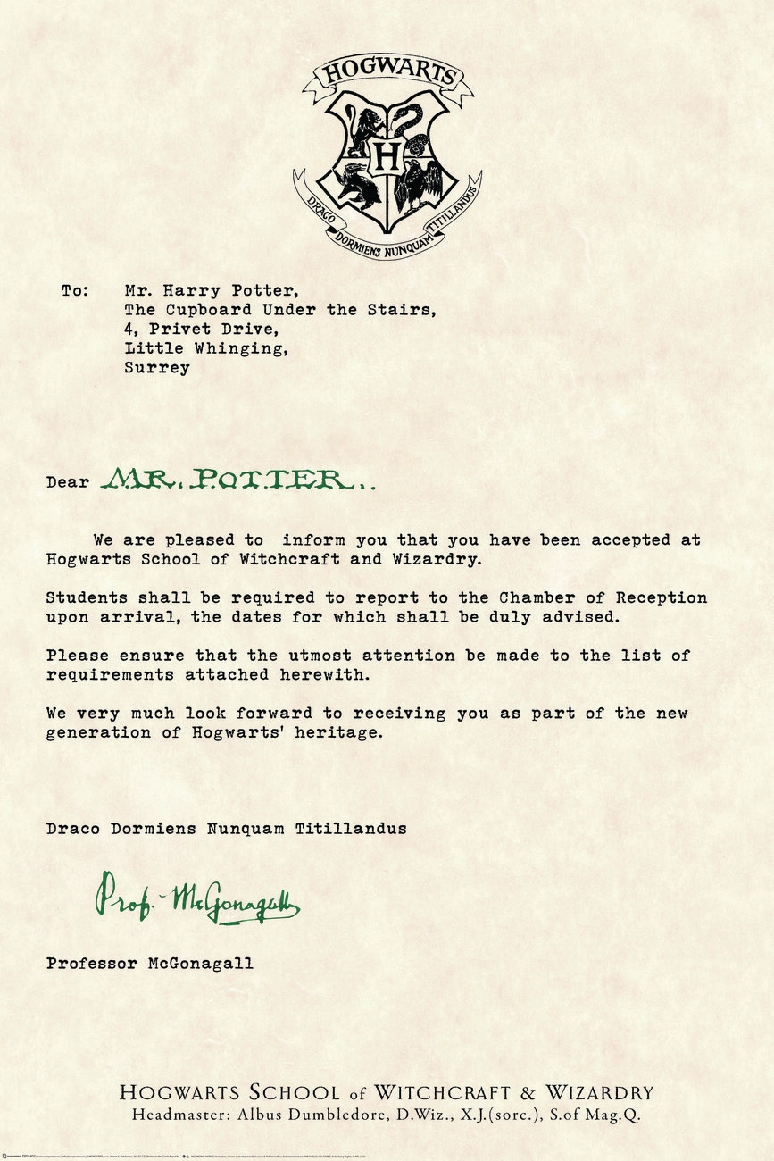 Art Print Harry Potter Acceptance Letter