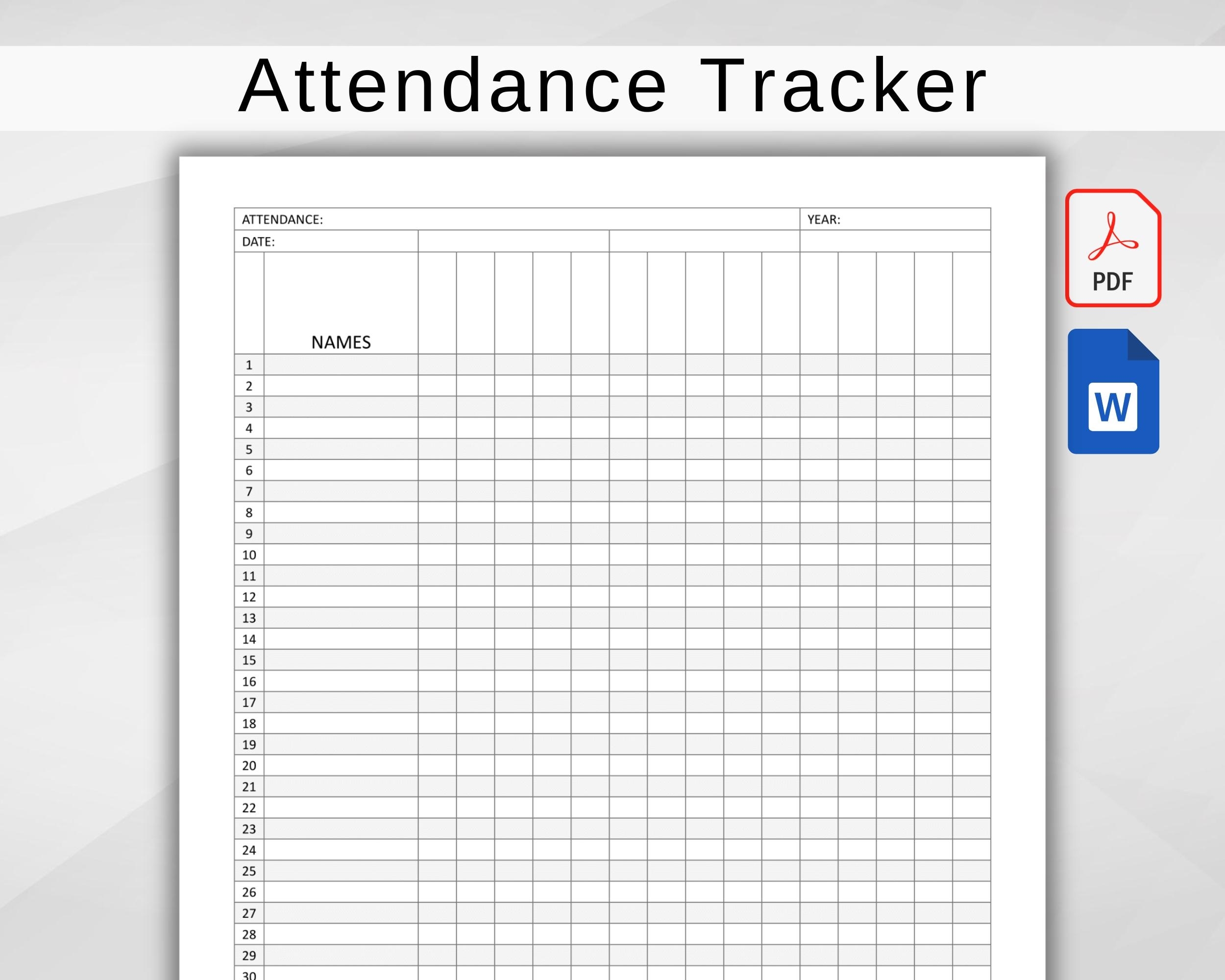 Attendance Tracker Printable Attendance Sheet Template 
