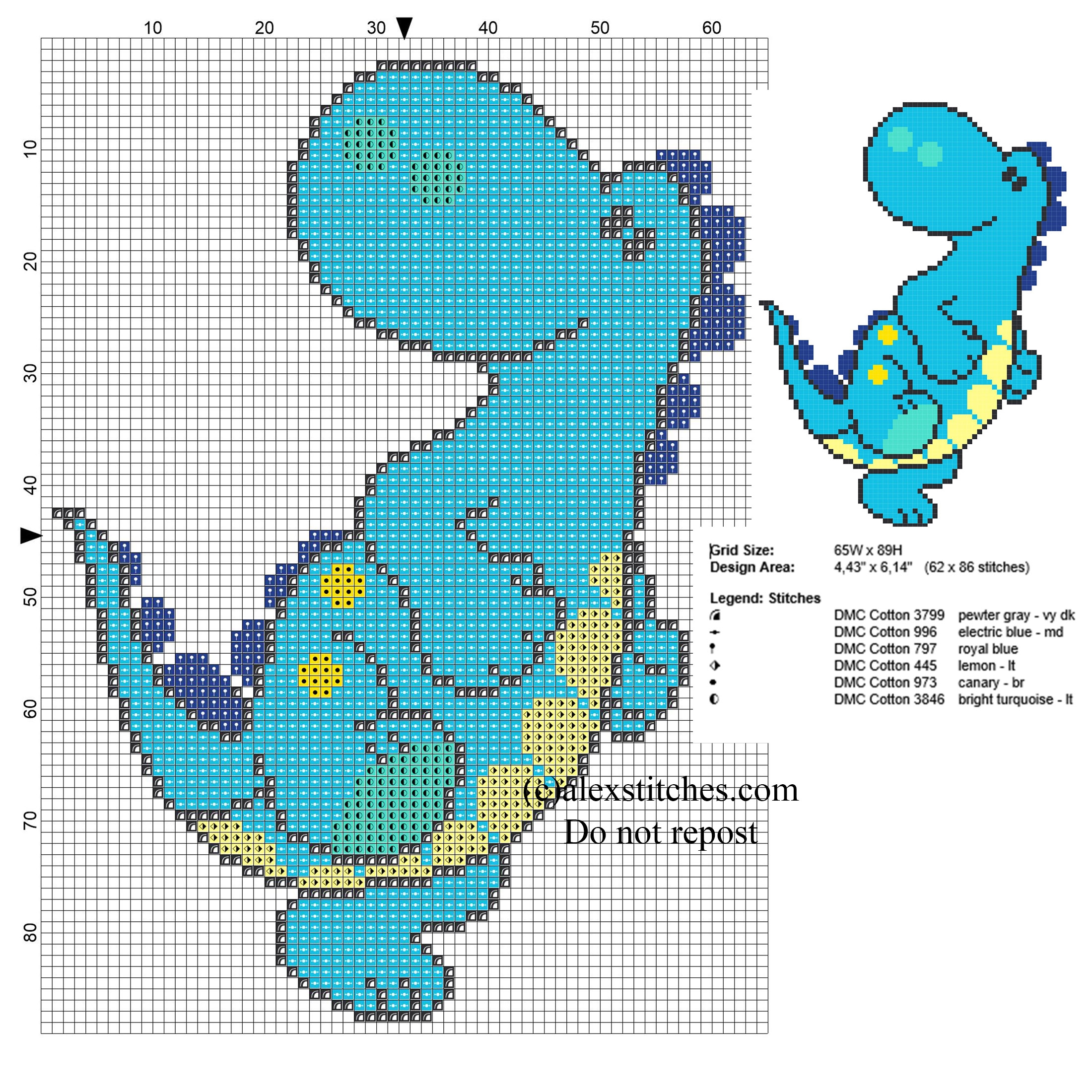 Baby Light Blue Dinosaur Free Small Cross Stitch Pattern Free Cross Stitch Patterns By Alex