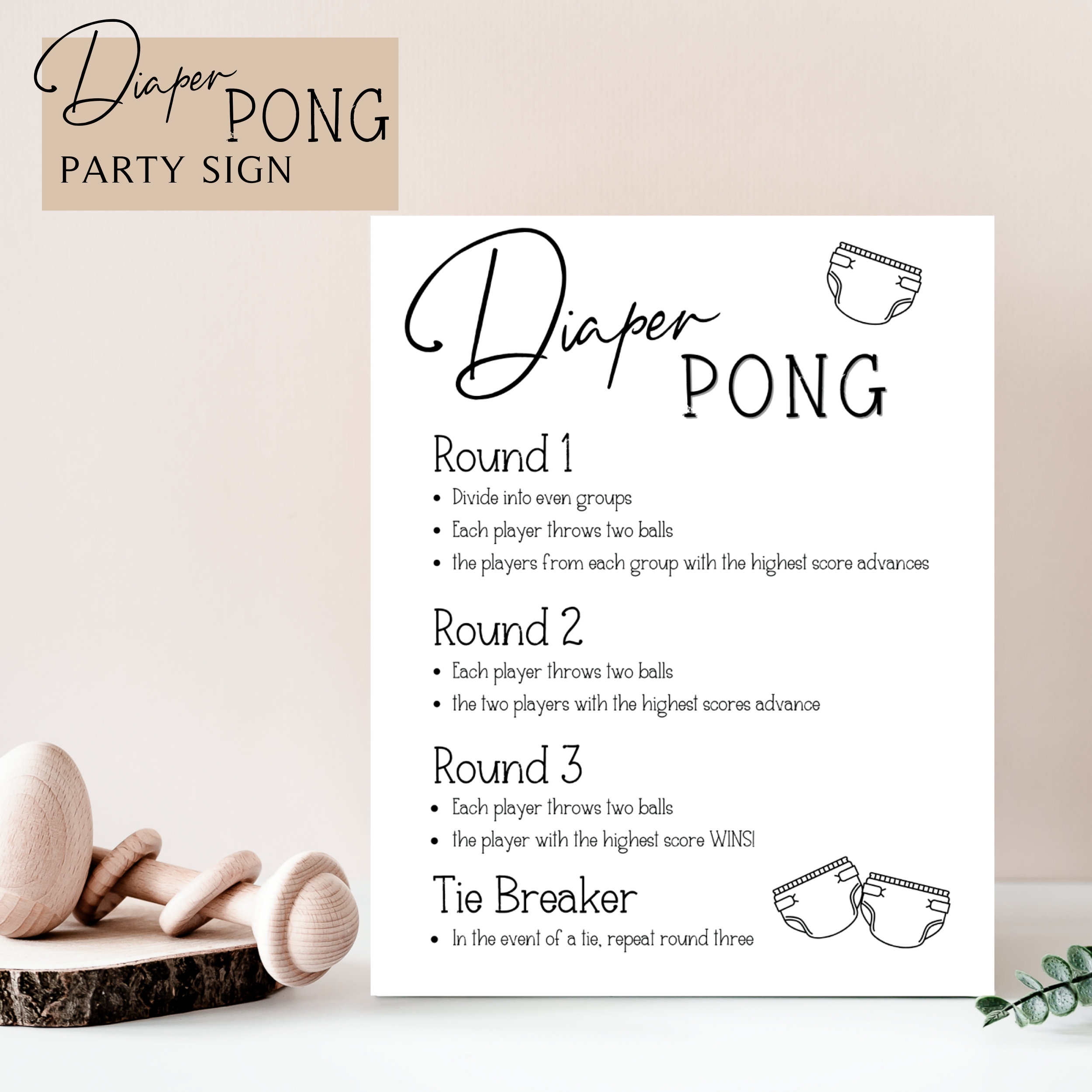 Baby Shower Diaper Pong Baby Shower Activity Instant Download 