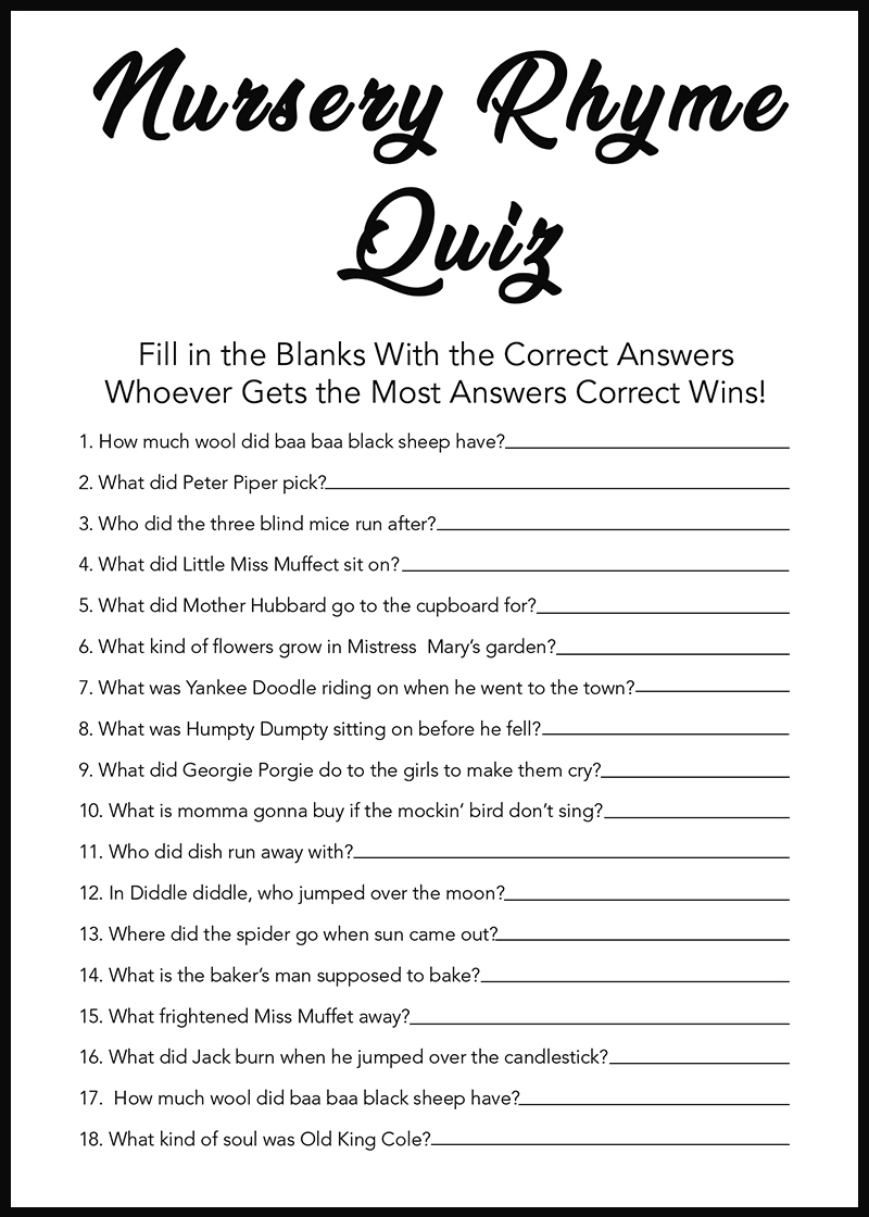 Printable Nursery Rhymes Free