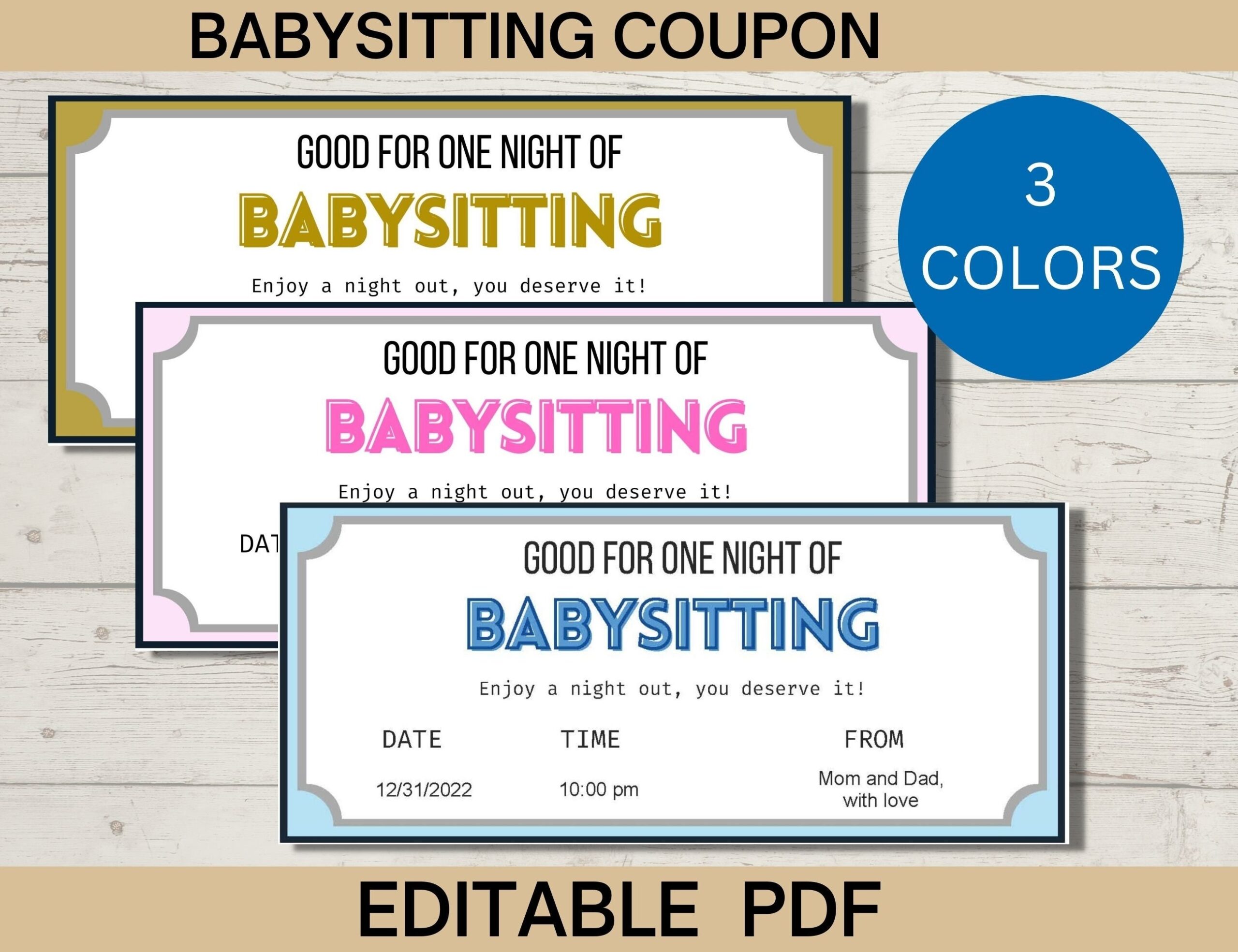 Babysitting Coupon Template Editable Gift Voucher Printable 