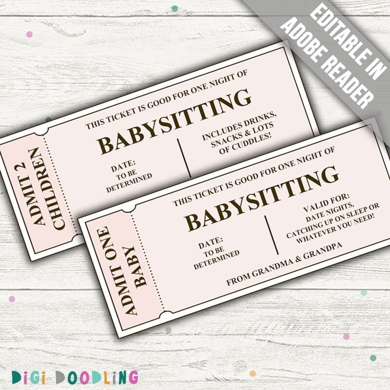 Babysitting Voucher Babysitting Coupon Printable Babysitting Date Night Coupon Babysitting Gift Certificate Birthday Babysitting Coupon 
