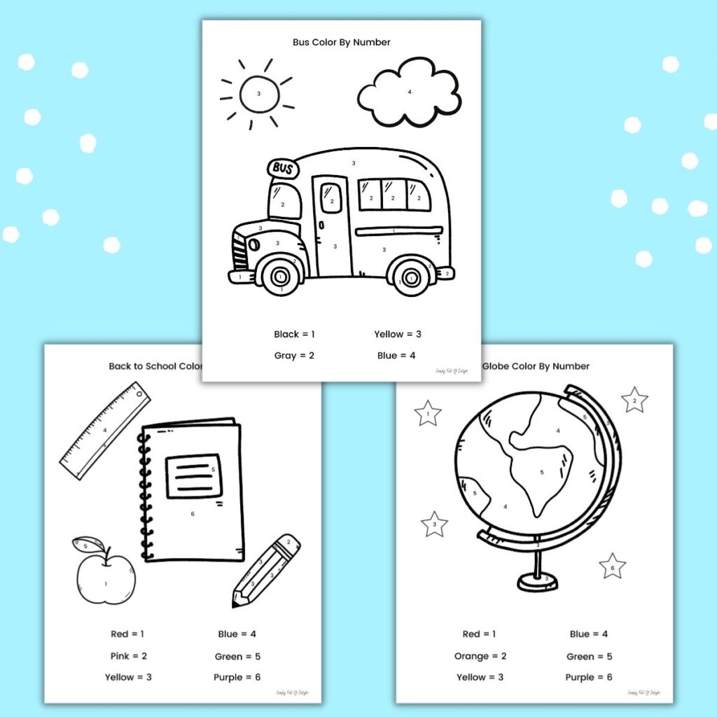 Back To School Color By Number Worksheets Free Printable Simply Full Of Delight