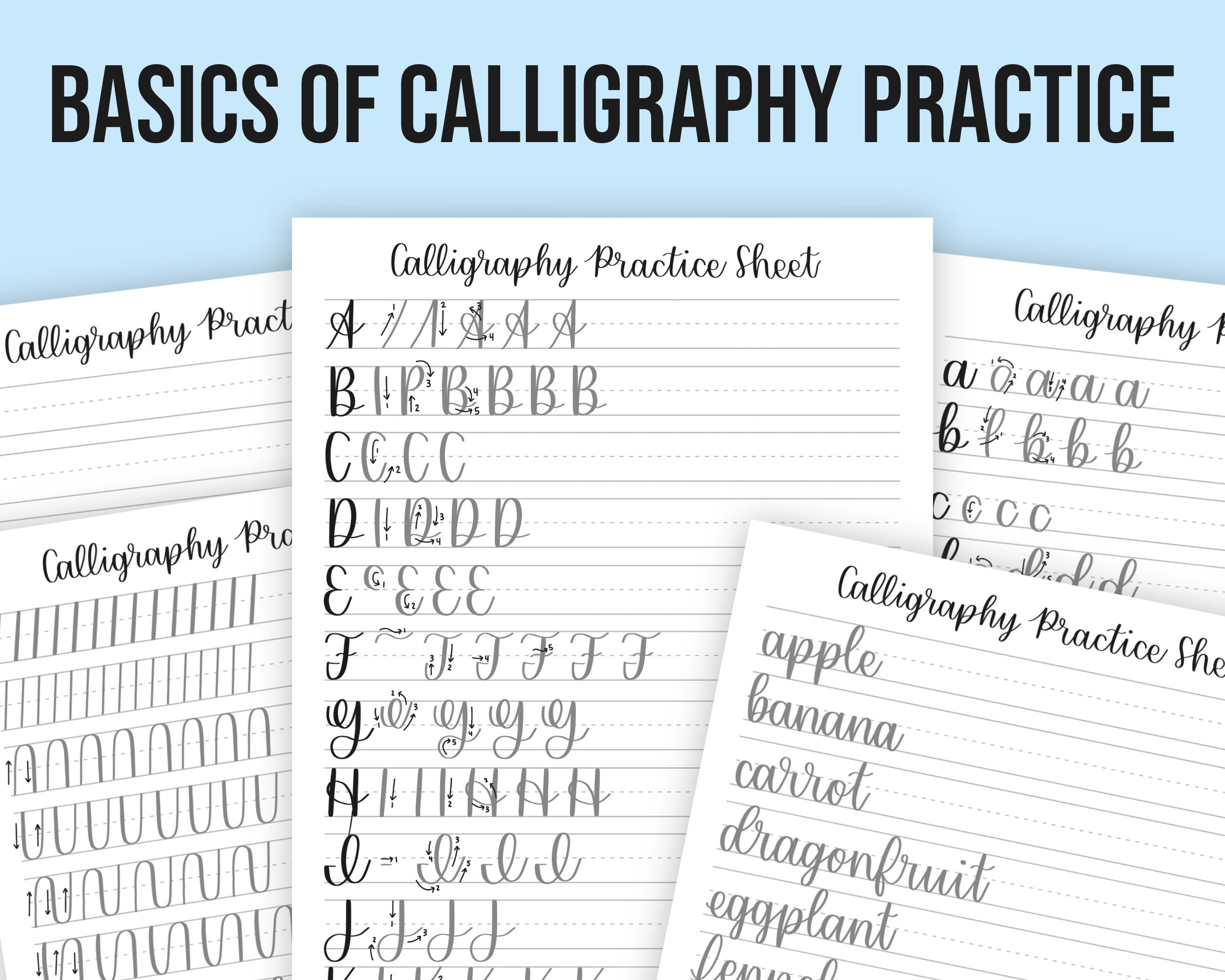 Basics Of Calligraphy Practice Sheet Templates Calligraphy Printable IPad Procreate Calligraphy Etsy
