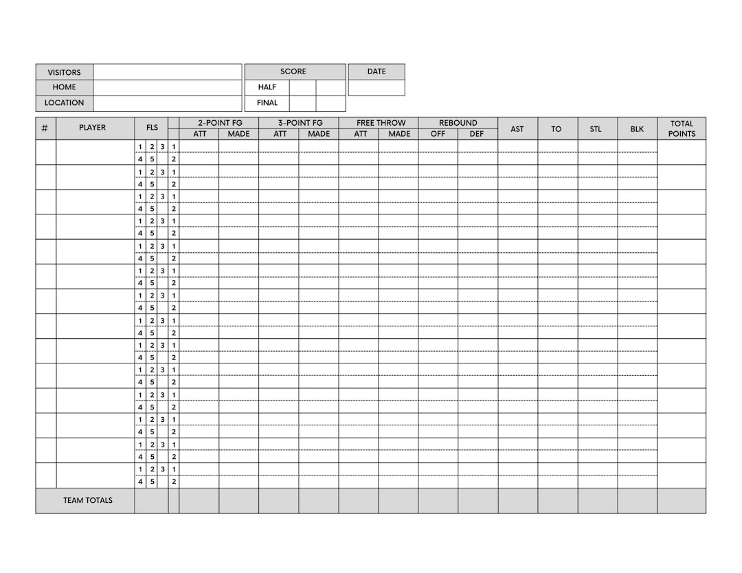 Basketball Statistic Score Sheet Basketball SVG Etsy