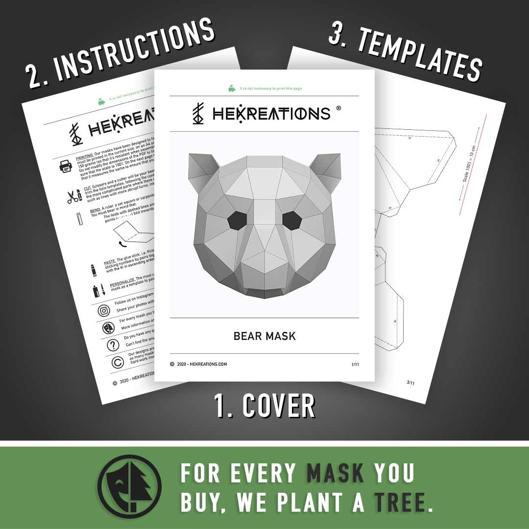 Bear Mask Printable Template Papercraft PDF Pattern