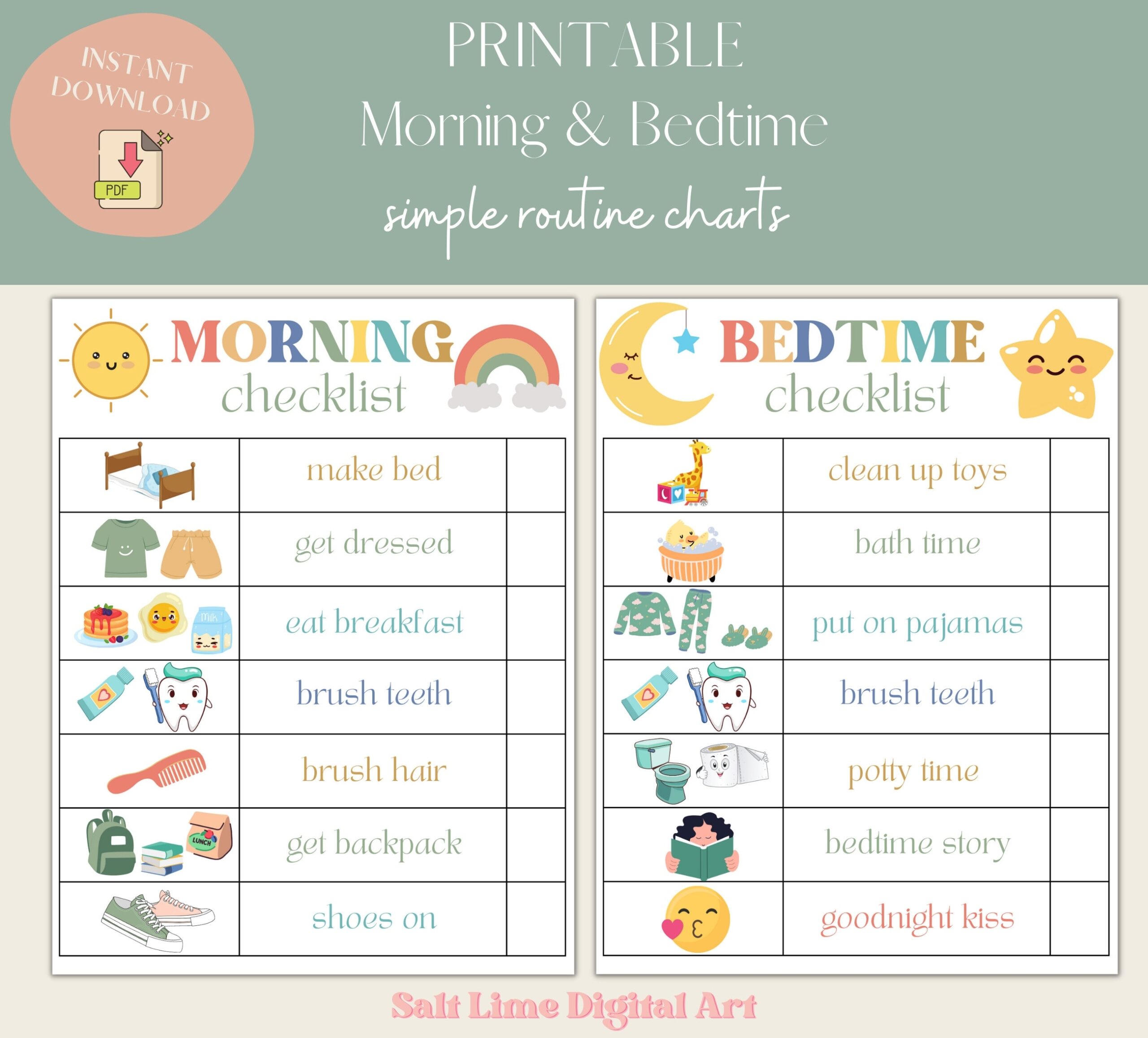Bedtime Routine For Kids Morning Routine Checklist Printable Responsibility Chart Kids Chart Instant Digital Download PDF Etsy Australia