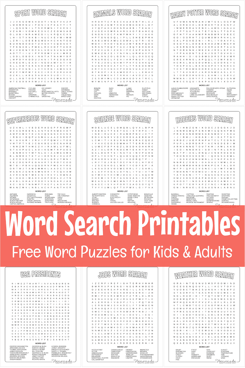 Free Printable Word Search Puzzles Adults