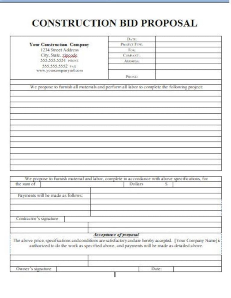 Bid Contruction Proposal Templates PRINTABLE FORM 8 5 By 11 Letter Document Etsy Denmark