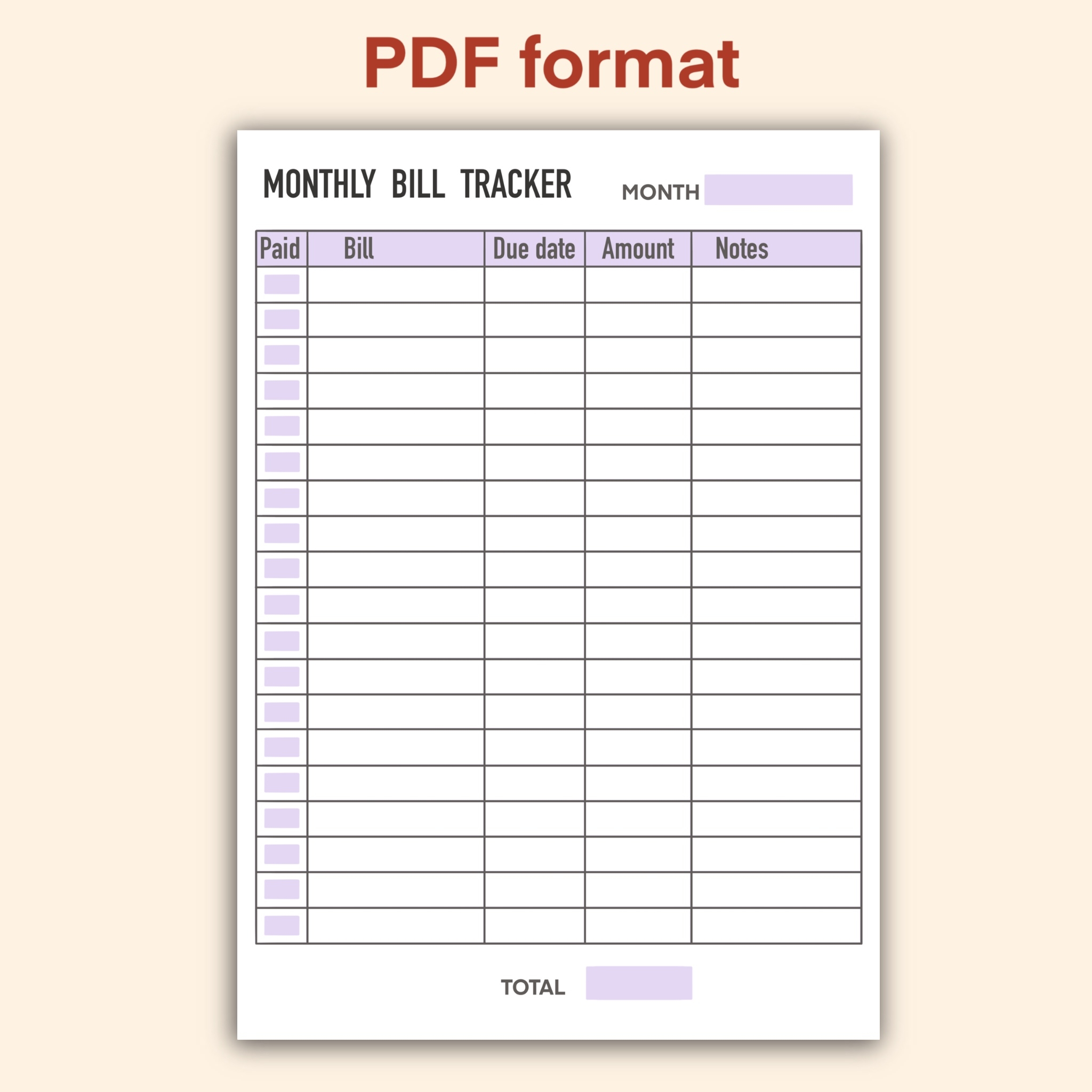 Bill Tracker Free Printable