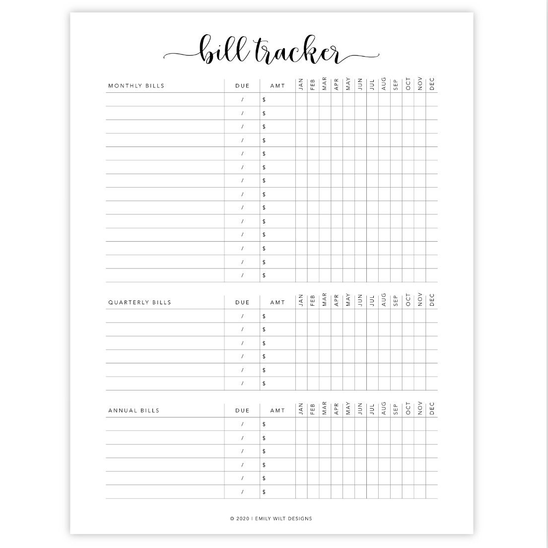 Bill Tracker Printable Bill Tracker Calendar Bill Tracker Insert Bill Tracker Planner Bill Tracker PDF Bill Payment Tracker