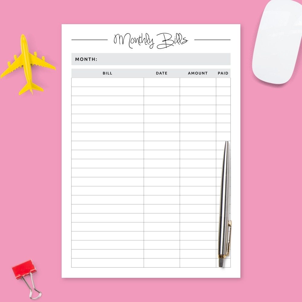 Free Printable Bill Tracker