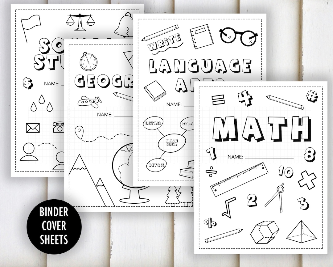 Binder Cover Printable Cover Sheet Math Language Arts Science Geography Coloring Class Organization 6th 7th Grade Download Etsy