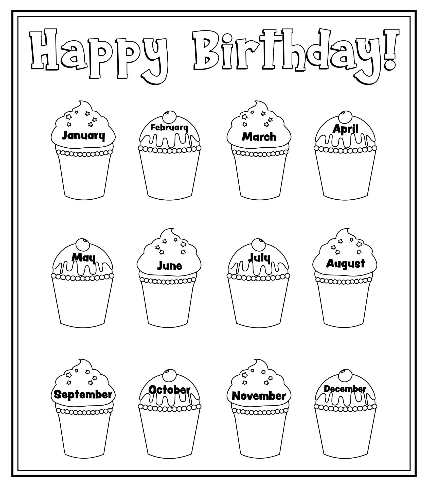 Birthday Cupcake Outlines 10 Free PDF Printables Printablee