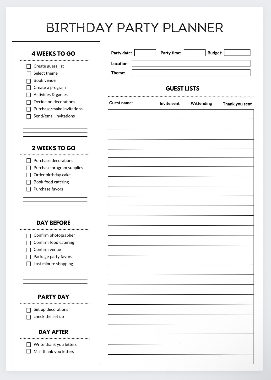 Pdf Free Printable Party Planning Worksheet