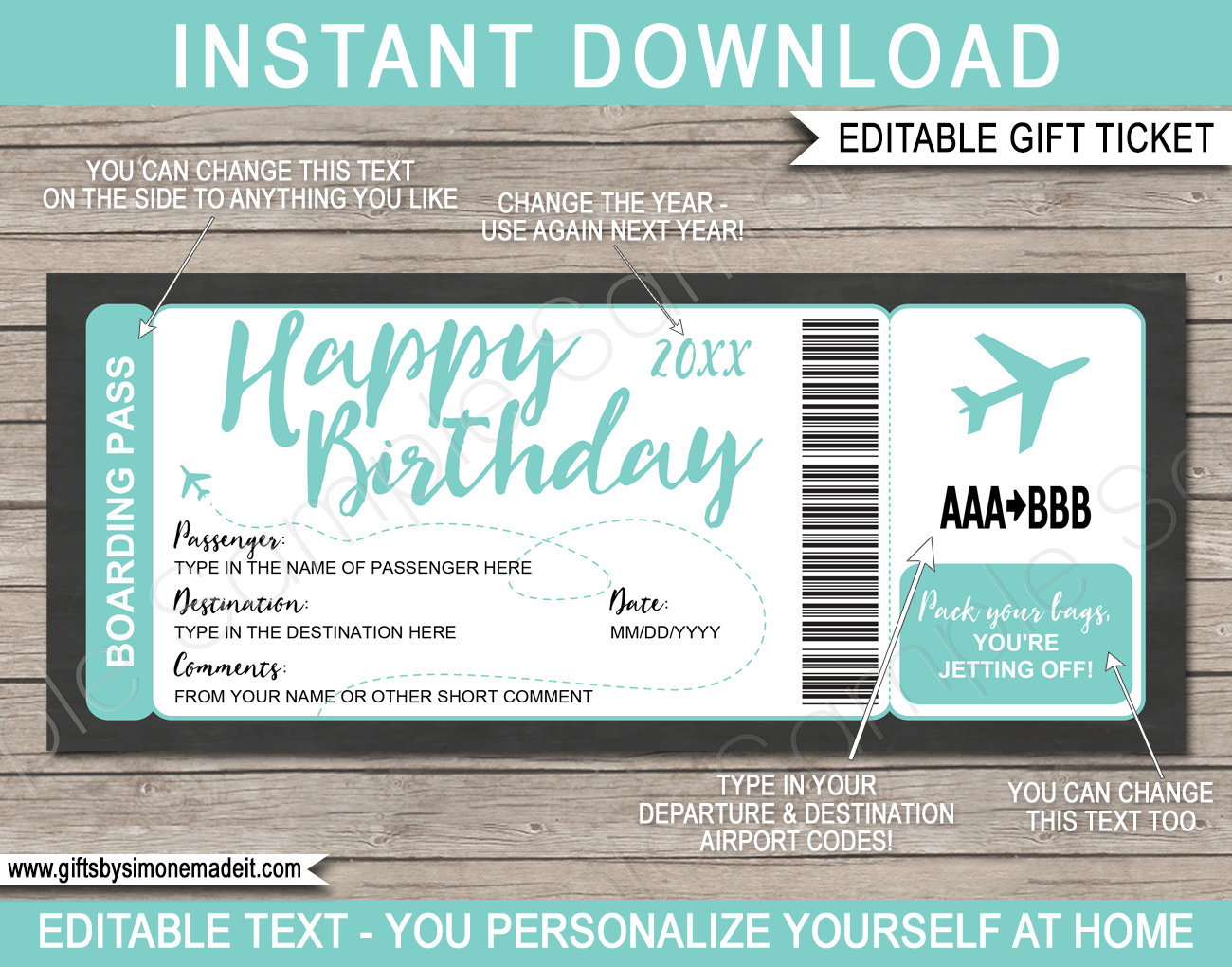 Birthday Surprise Trip Boarding Pass Gift Template Fake Plane Ticket