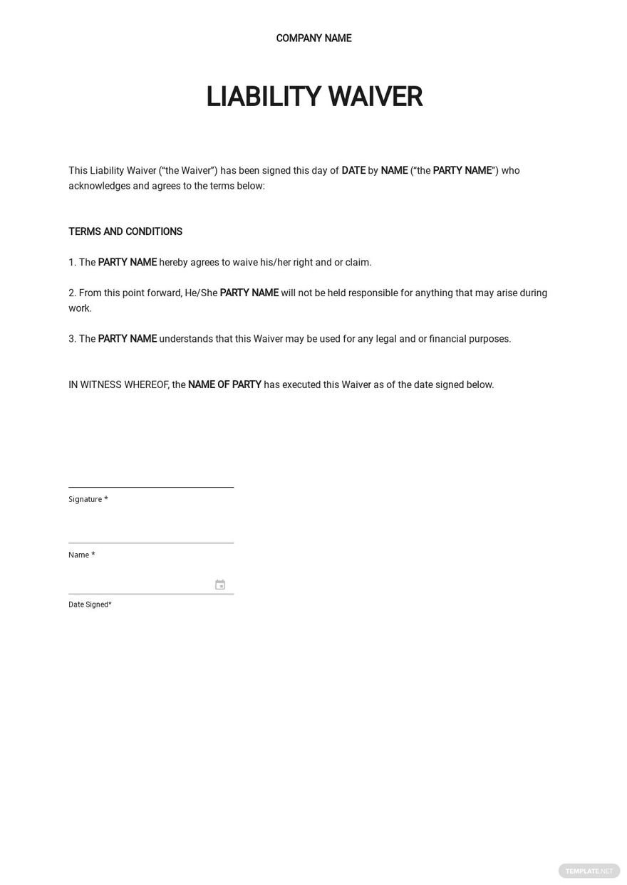 Blank Liability Waiver Template In Word Google Docs Download 