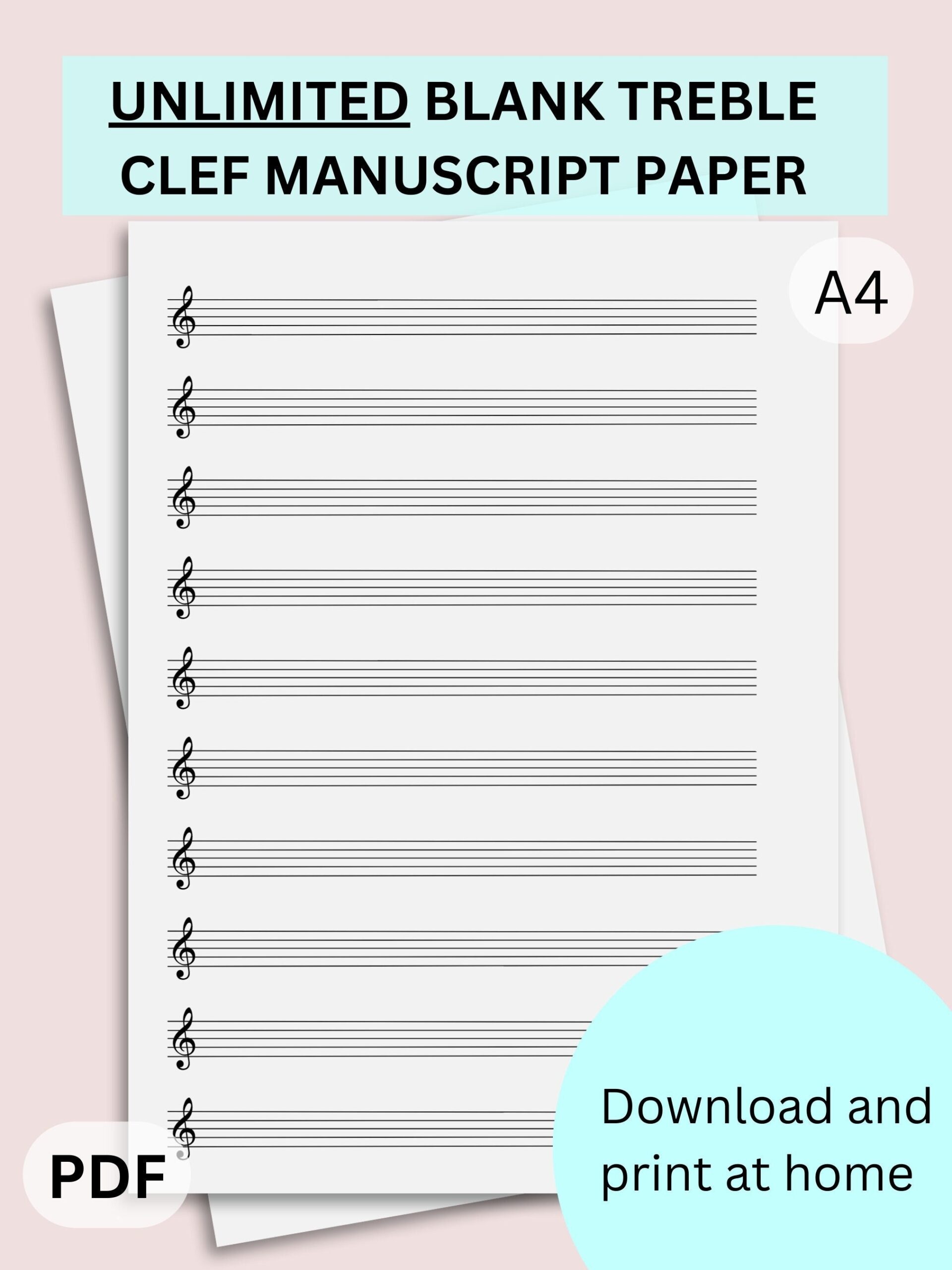 BLANK MANUSCRIPT PAPER Treble Clef Unlimited Print At Home Staff Paper Stave Paper Blank Sheet Music Write Your Own Music Paper Etsy UK