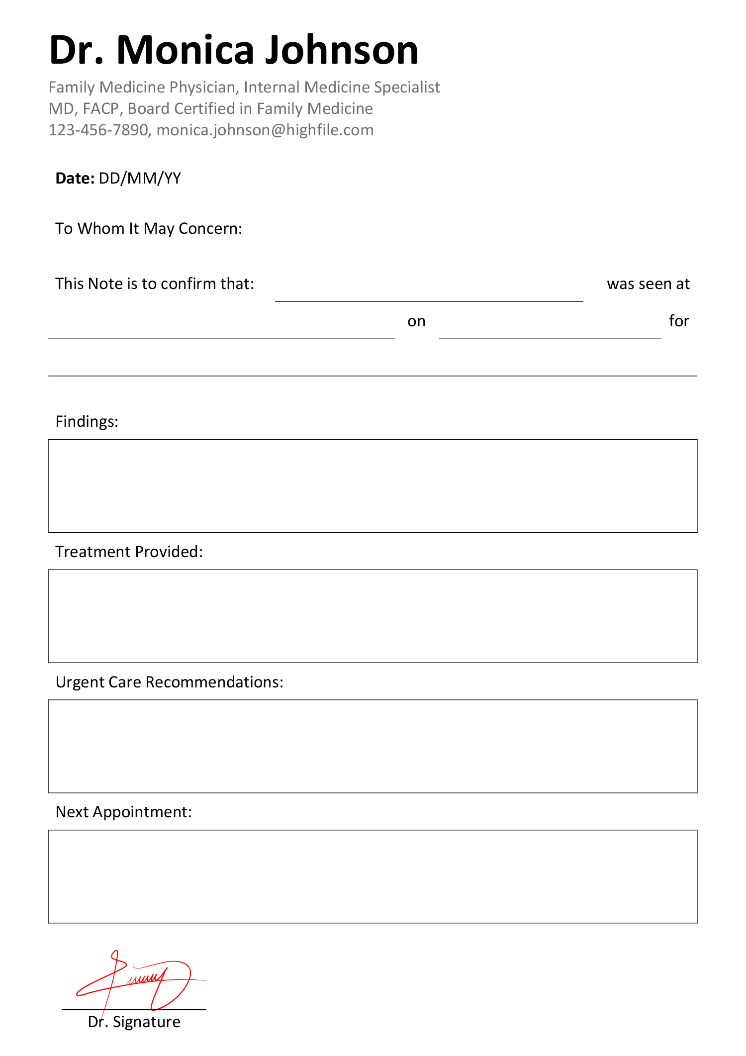 Blank Urgent Care Doctor s Note Template Word PDF Highfile