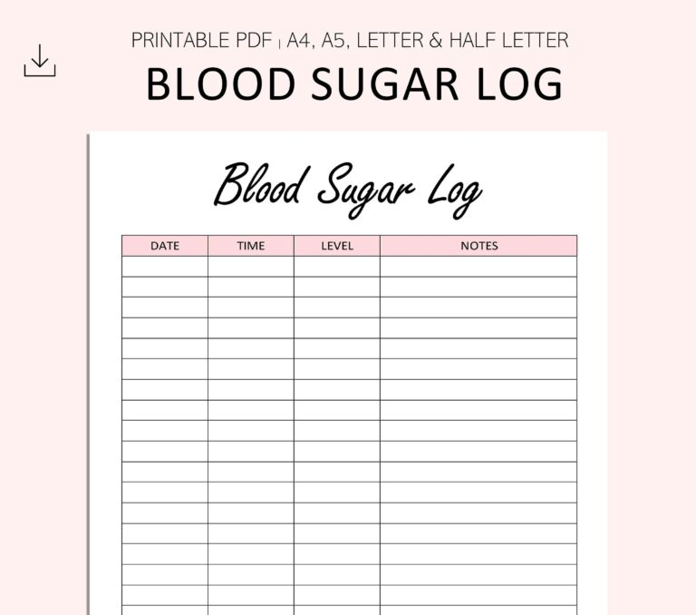 Blood Sugar Log Printable Blood Sugar Reading Tracker Blood 