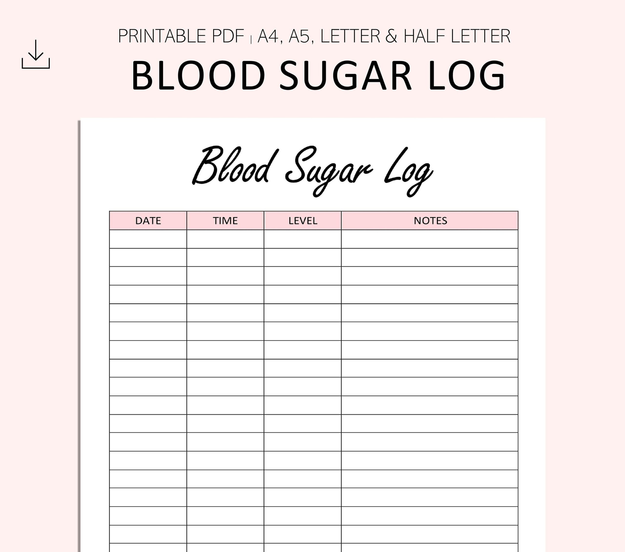 Blood Sugar Log Printable Blood Sugar Reading Tracker Blood 