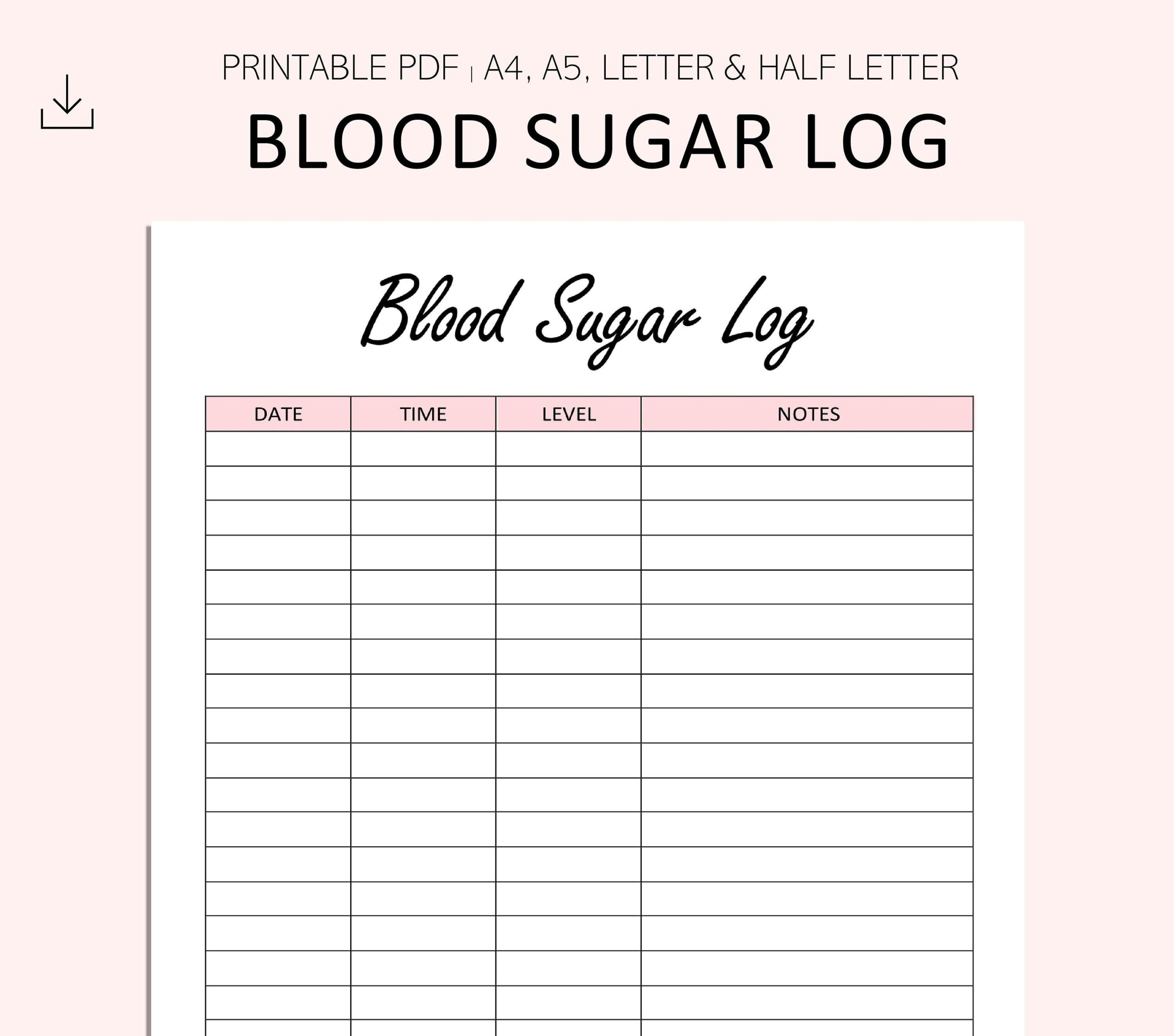 Blood Sugar Log Printable Blood Sugar Reading Tracker Blood 