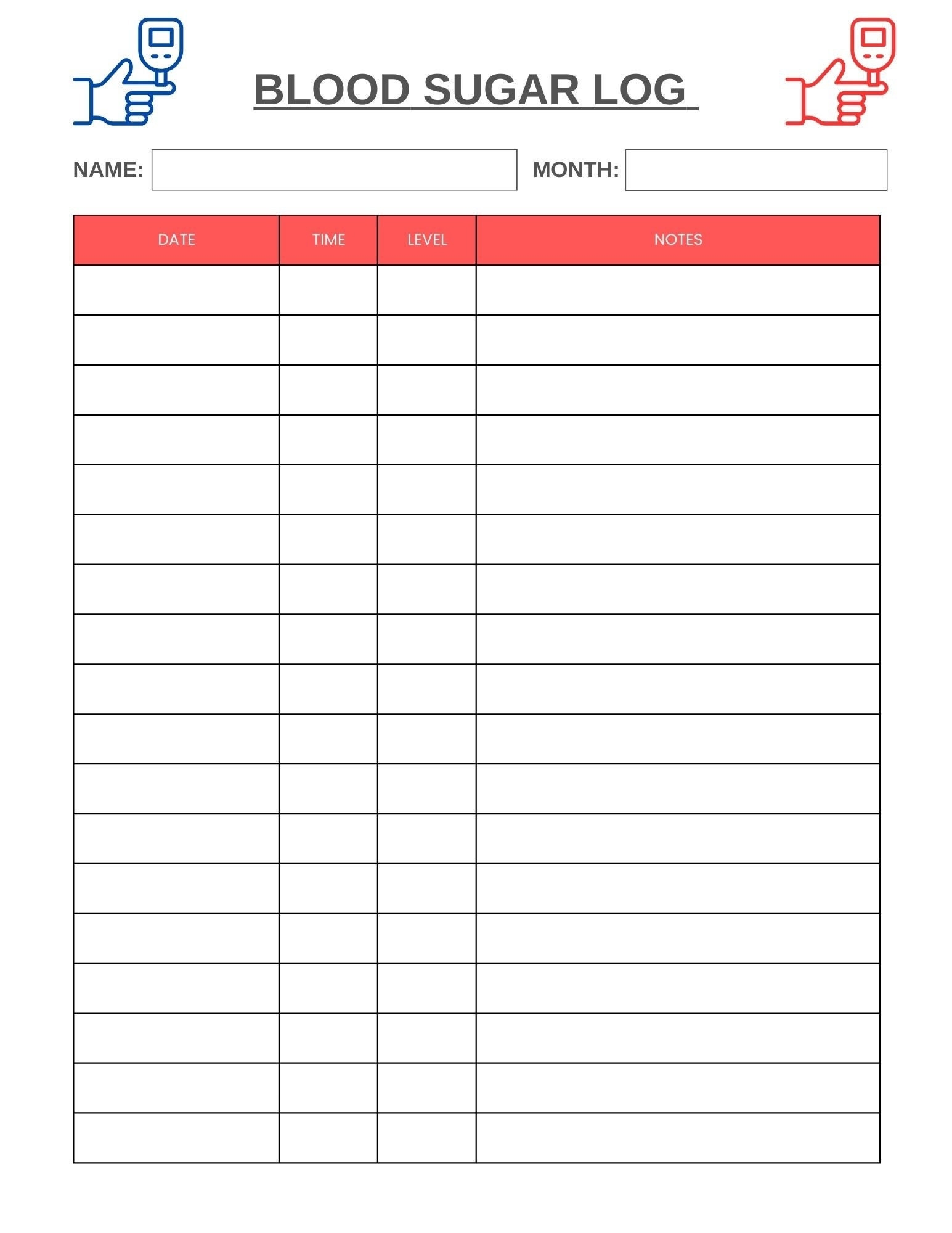 Blood Sugar Log Printable Tracker For Health Monitoring