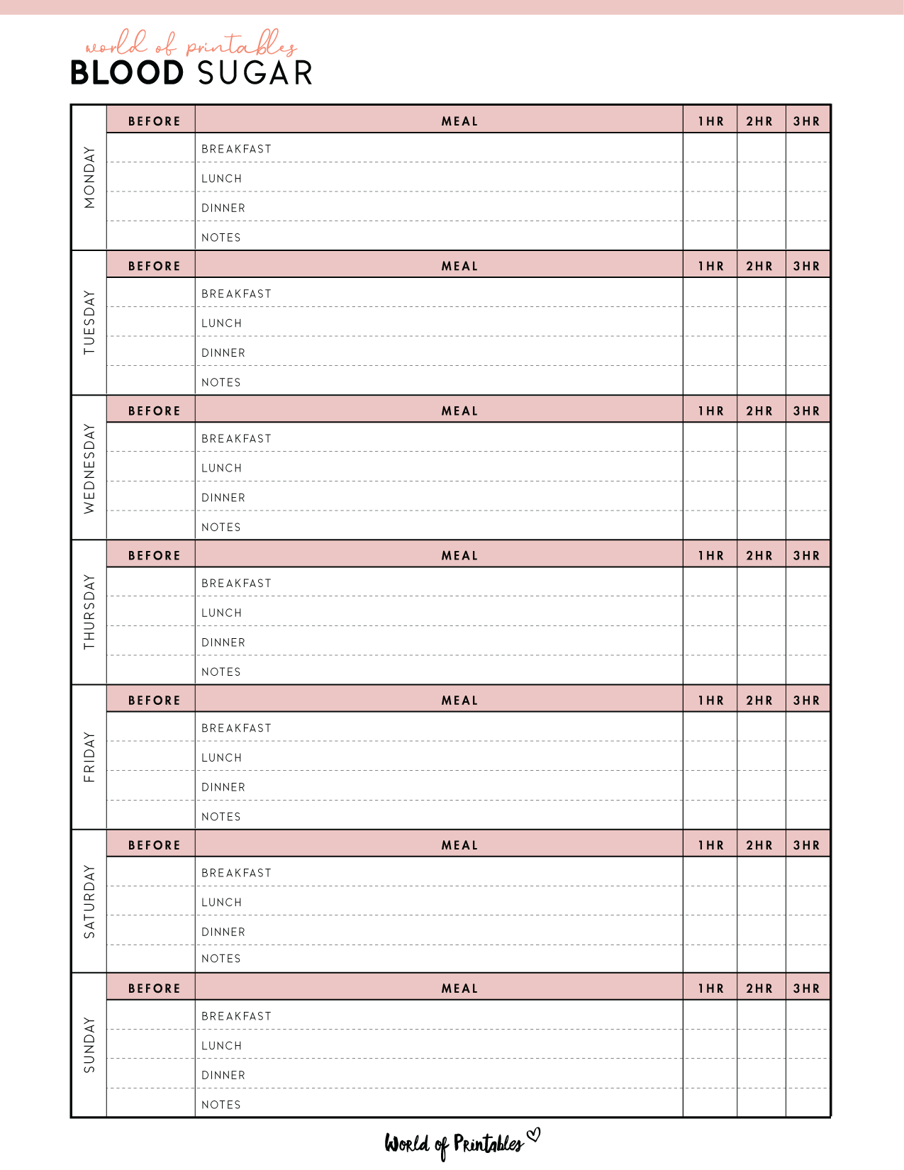 Patient Glucose Log Free Printable